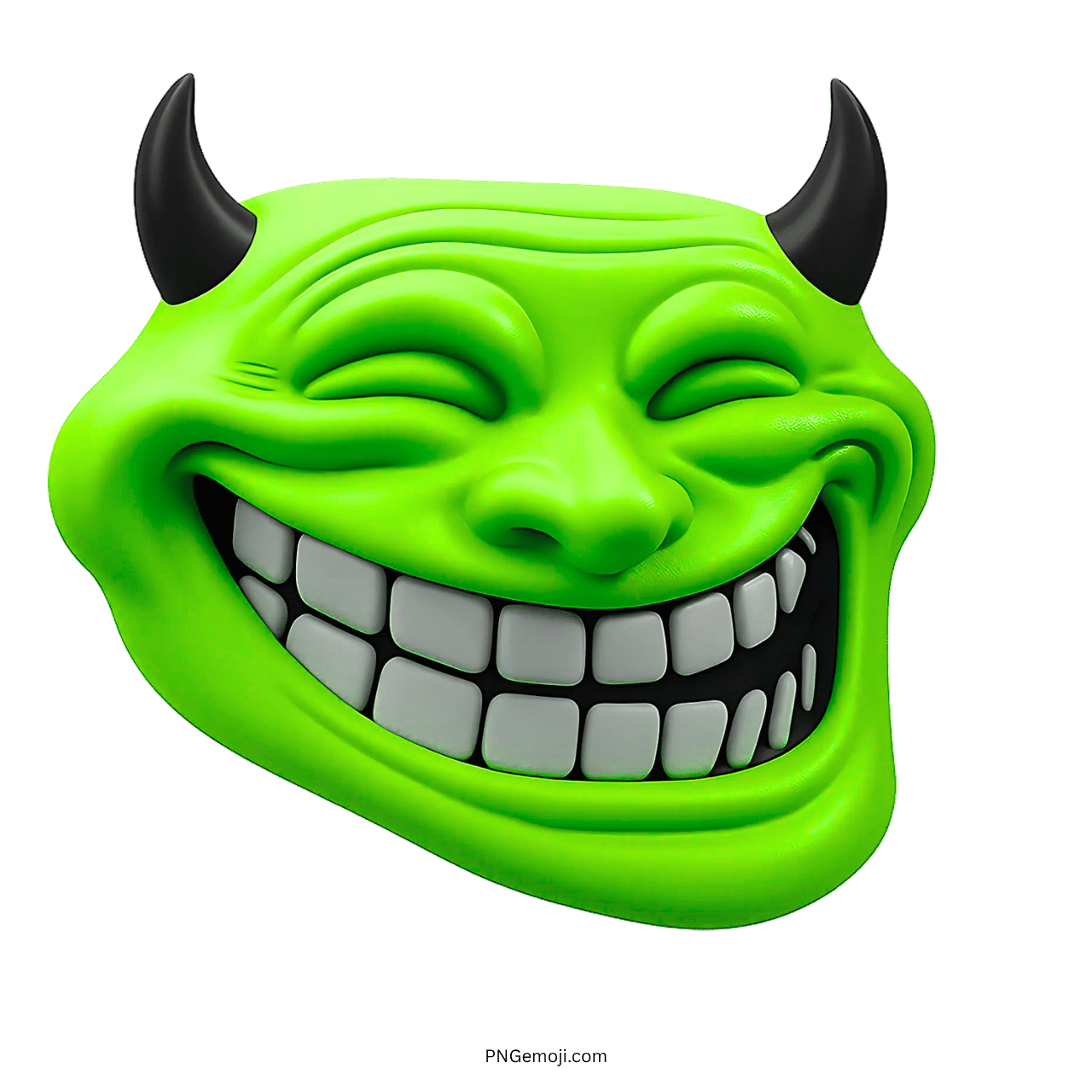 Green troll face with horns and a wide grin