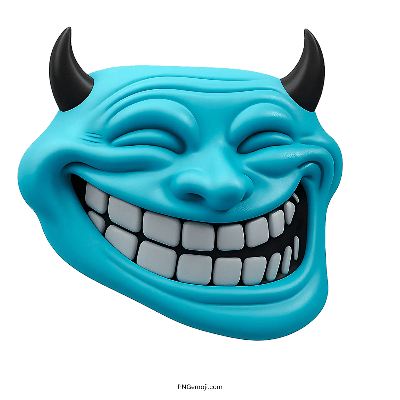 Light blue troll face with horns and a mischievous grin