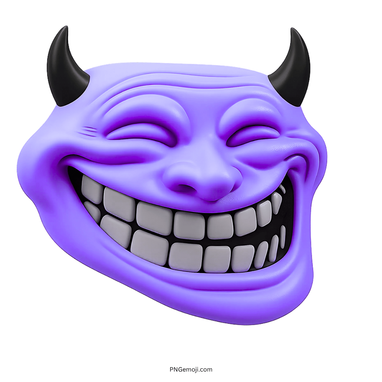 Purple troll face with horns and a wide grin