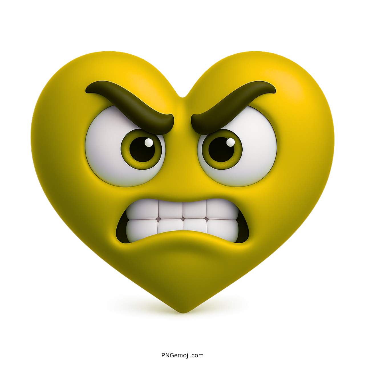Angry yellow heart emoji with intense eyes, furrowed brows, and gritted teeth expression