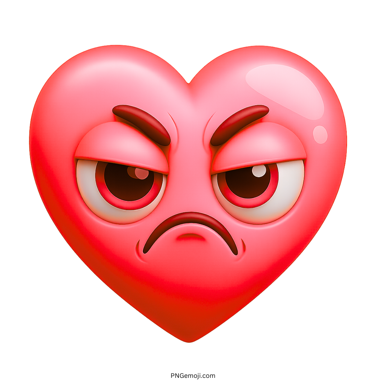 Annoyed red heart emoji with angry brows and displeased facial expression