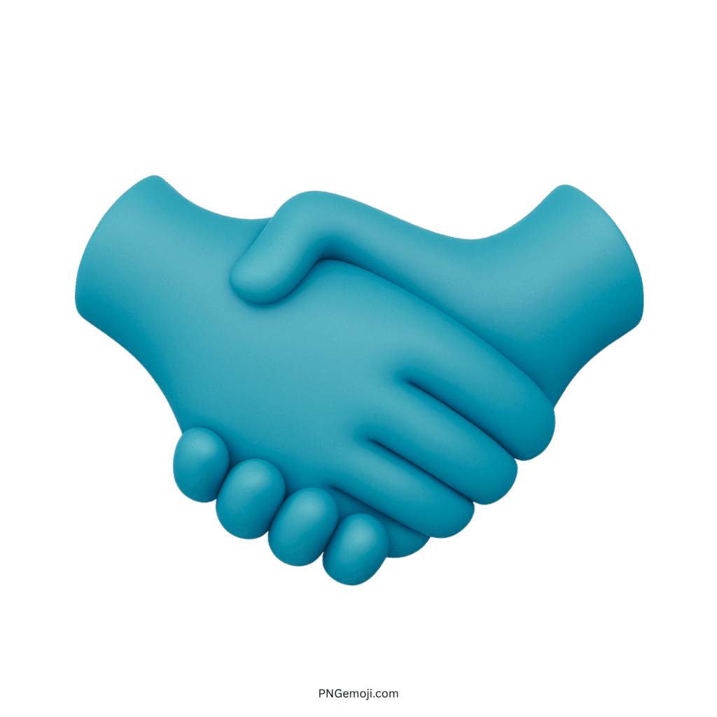 Aqua handshake emoji with smooth 3D design symbolizing cooperation, partnership, and mutual respect.