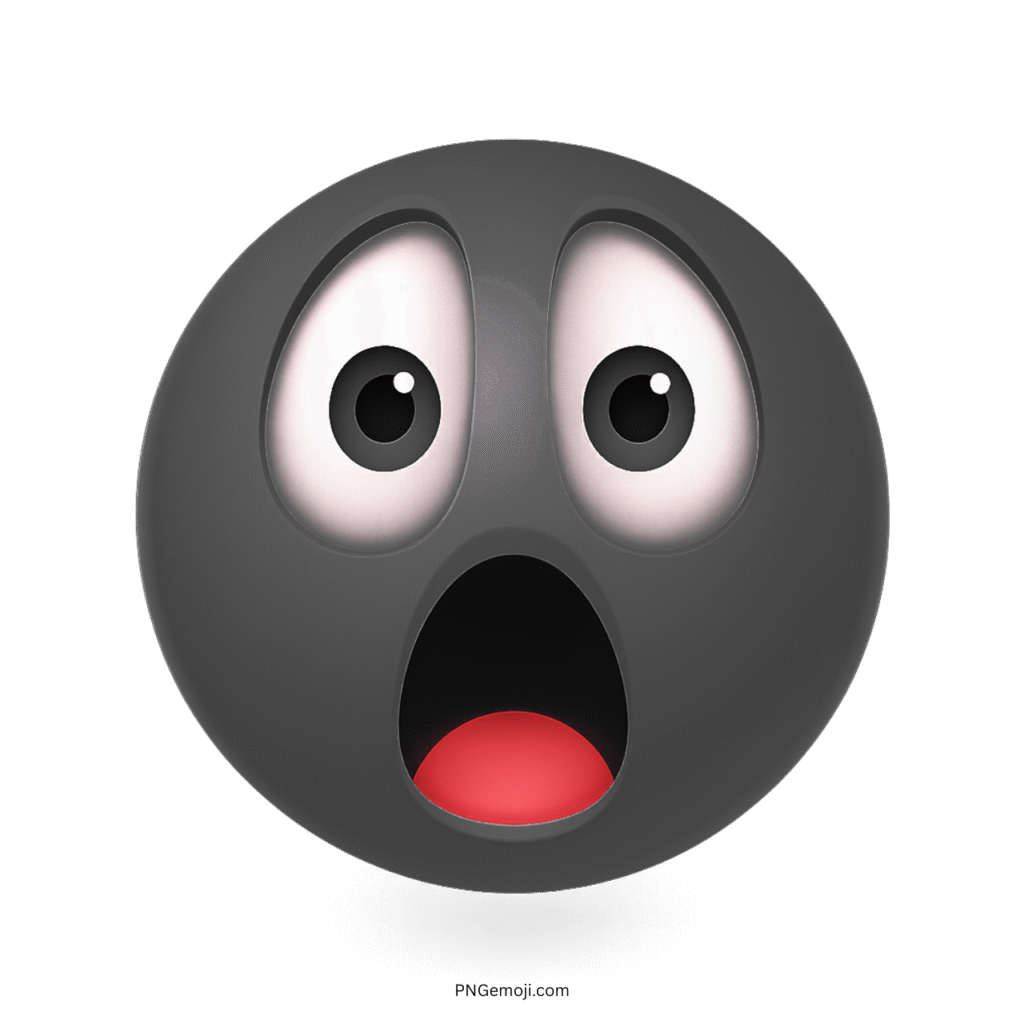 Astonished black emoji face with wide eyes and shocked open mouth expression.
