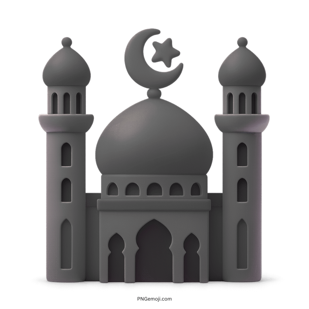 Black 3D mosque emoji with crescent moon and star Islamic architecture icon