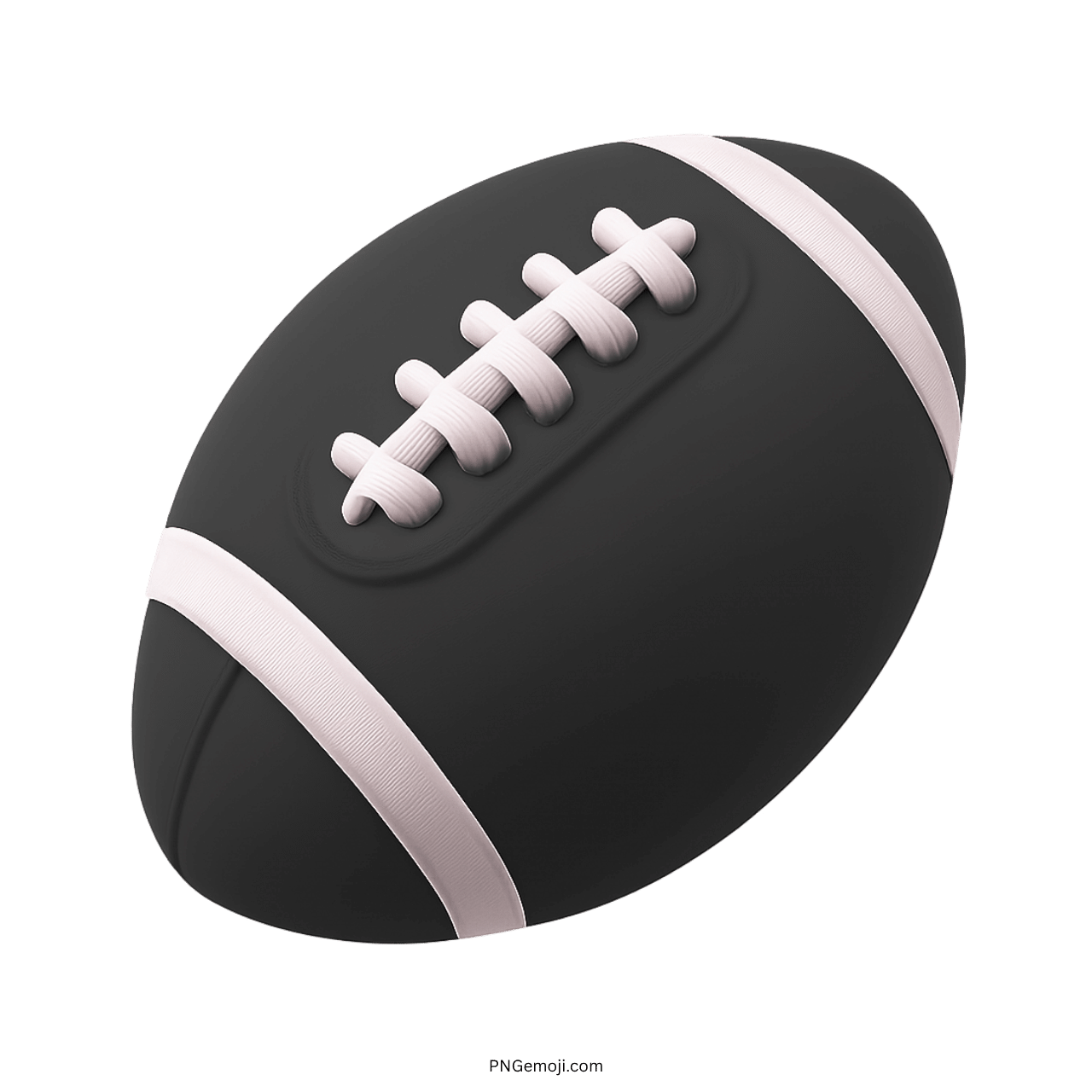3D black American football emoji with white laces and stripes design.