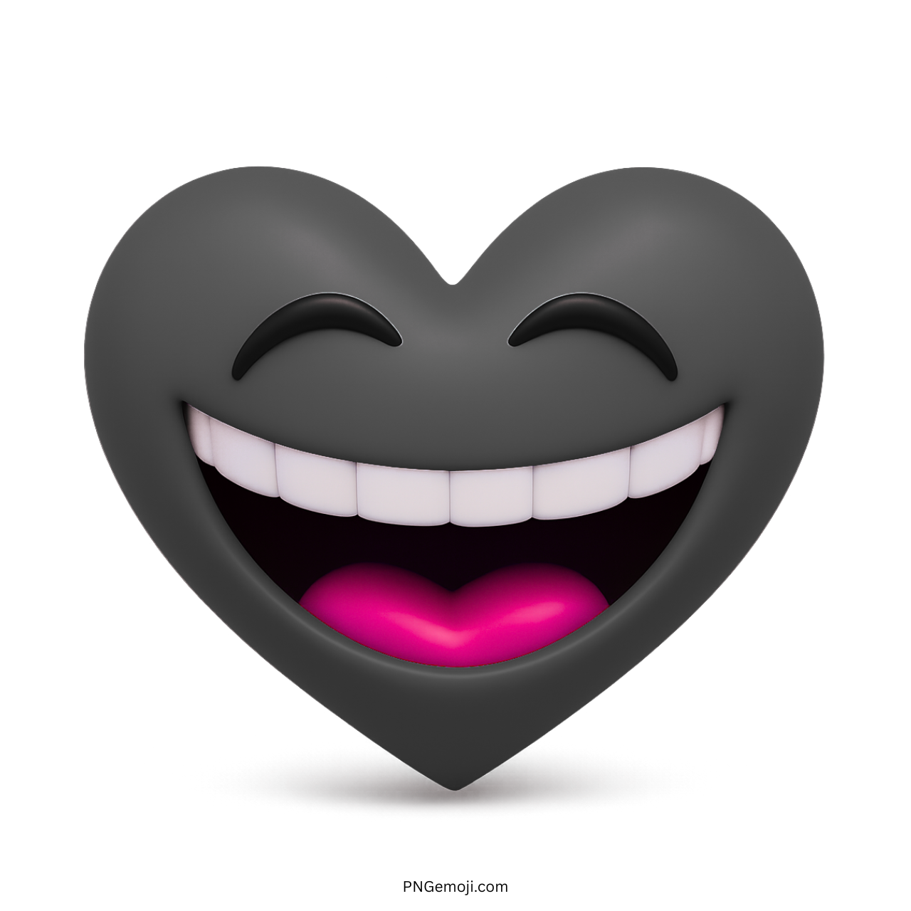 Black heart emoji with big white smile and closed happy eyes in 3D style