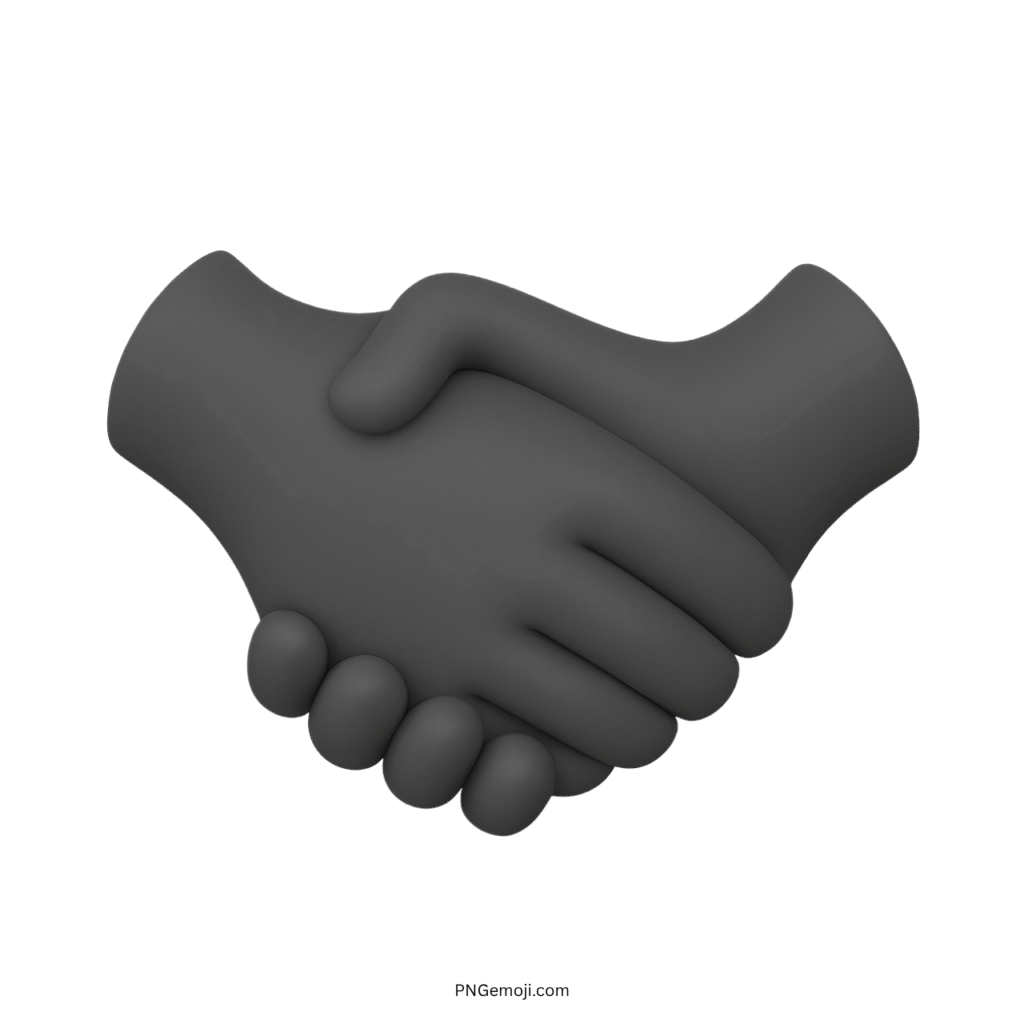 3D black handshake emoji representing agreement and collaboration in digital conversations.