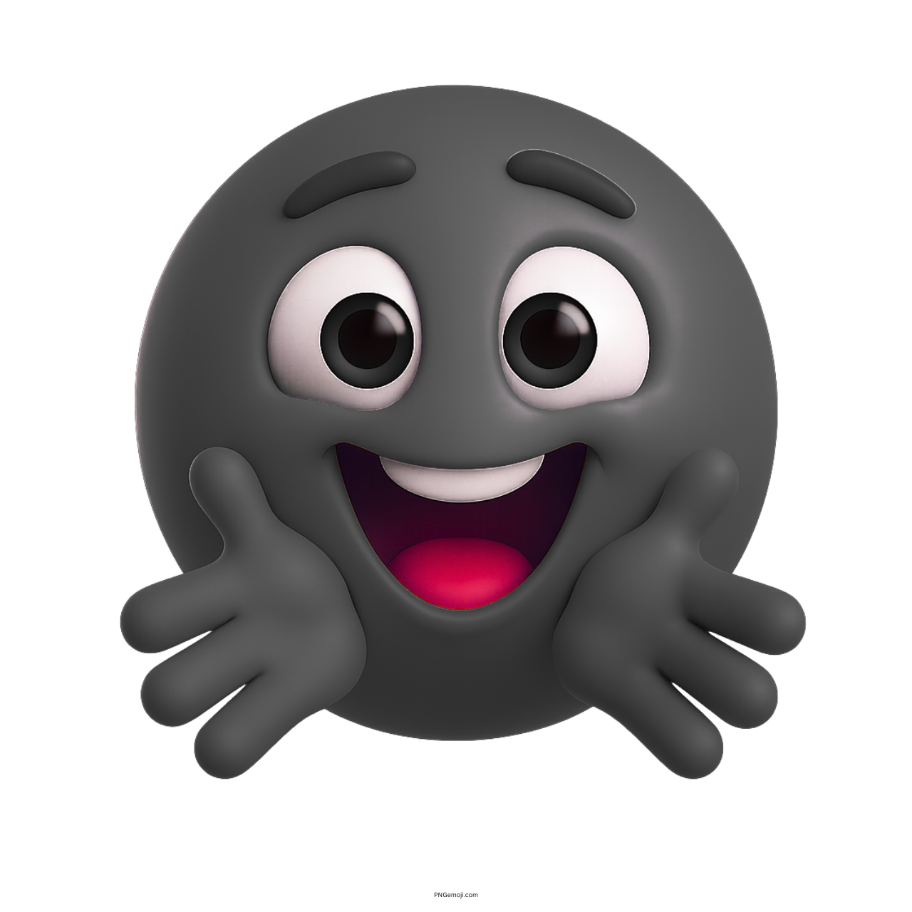 3D black hugging emoji with smiling face and open hands on dark background