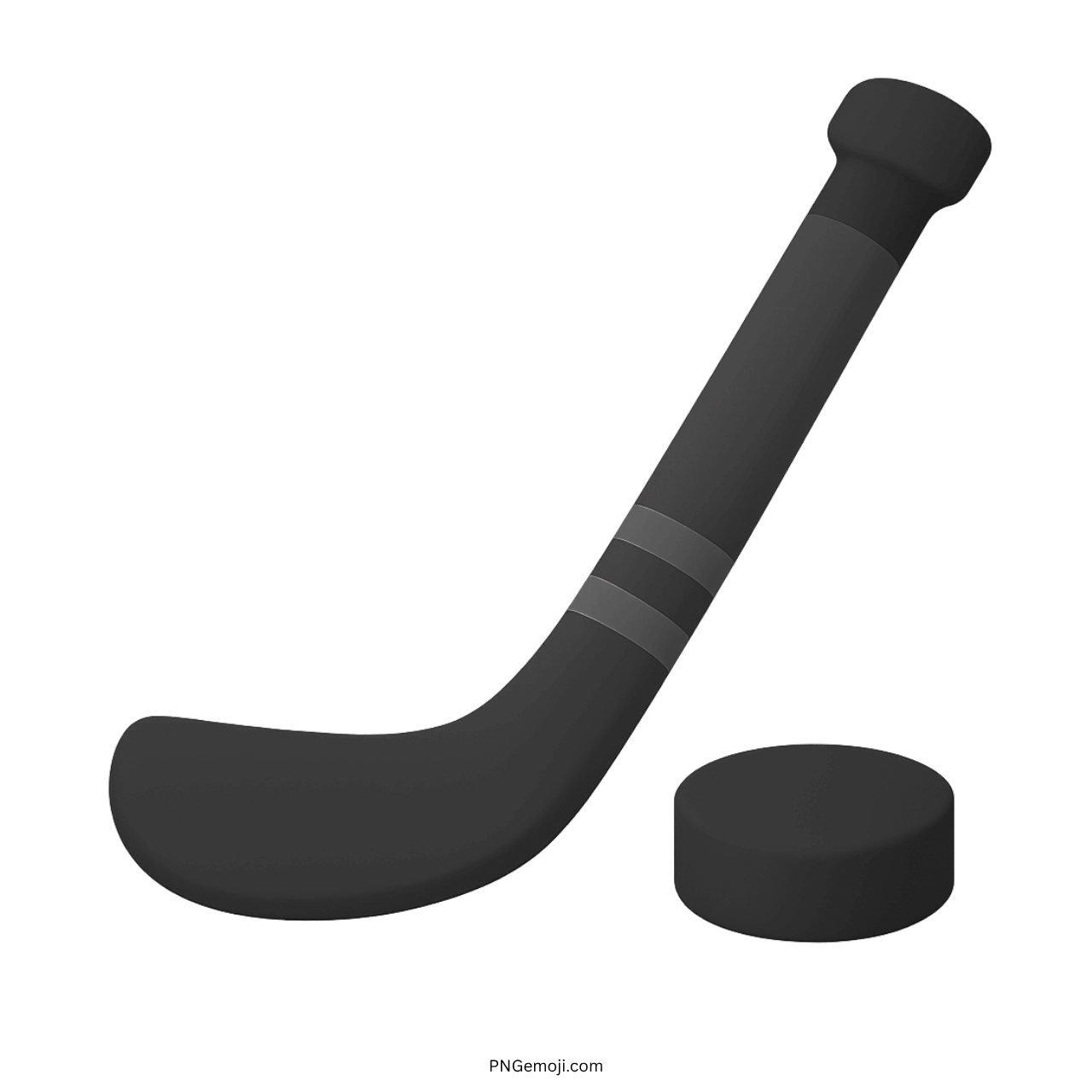 Black ice hockey stick and puck emoji on green background, sport equipment, cartoon style, simple design.