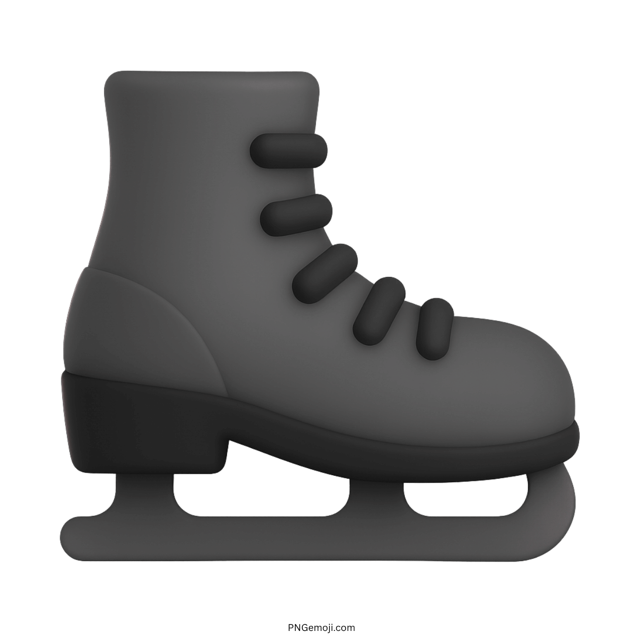 3D black ice skate emoji icon for skating, winter sports, and dark UI themes