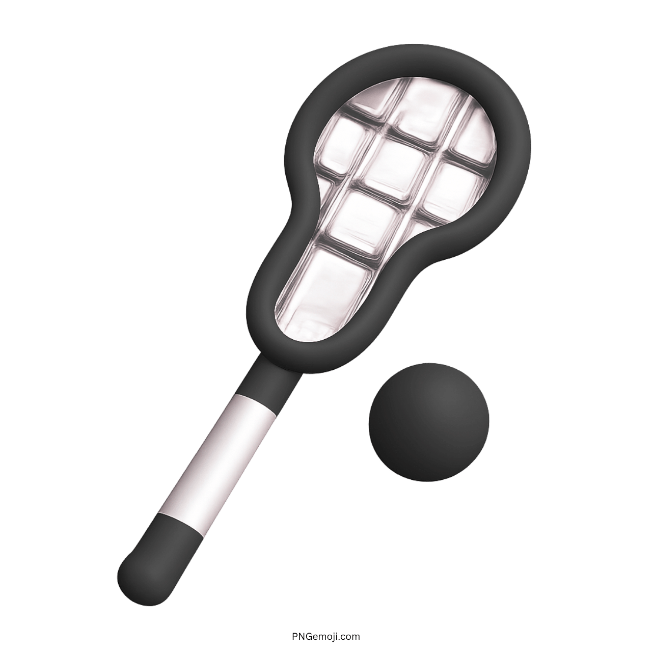 Black lacrosse stick with net and ball illustration emoji, sports equipment design.