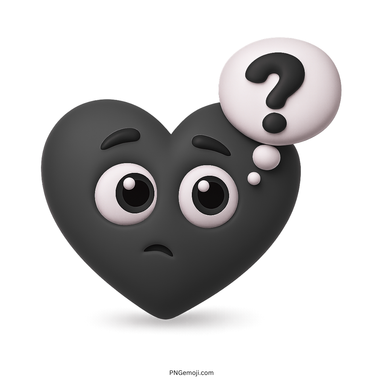 Black heart emoji showing confusion with a question mark in thought bubble.