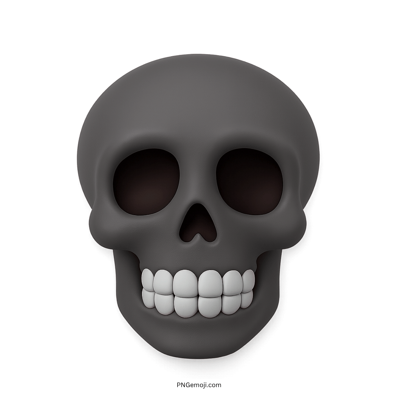 Black 3D skull emoji with white teeth, cartoonish style for meme use.