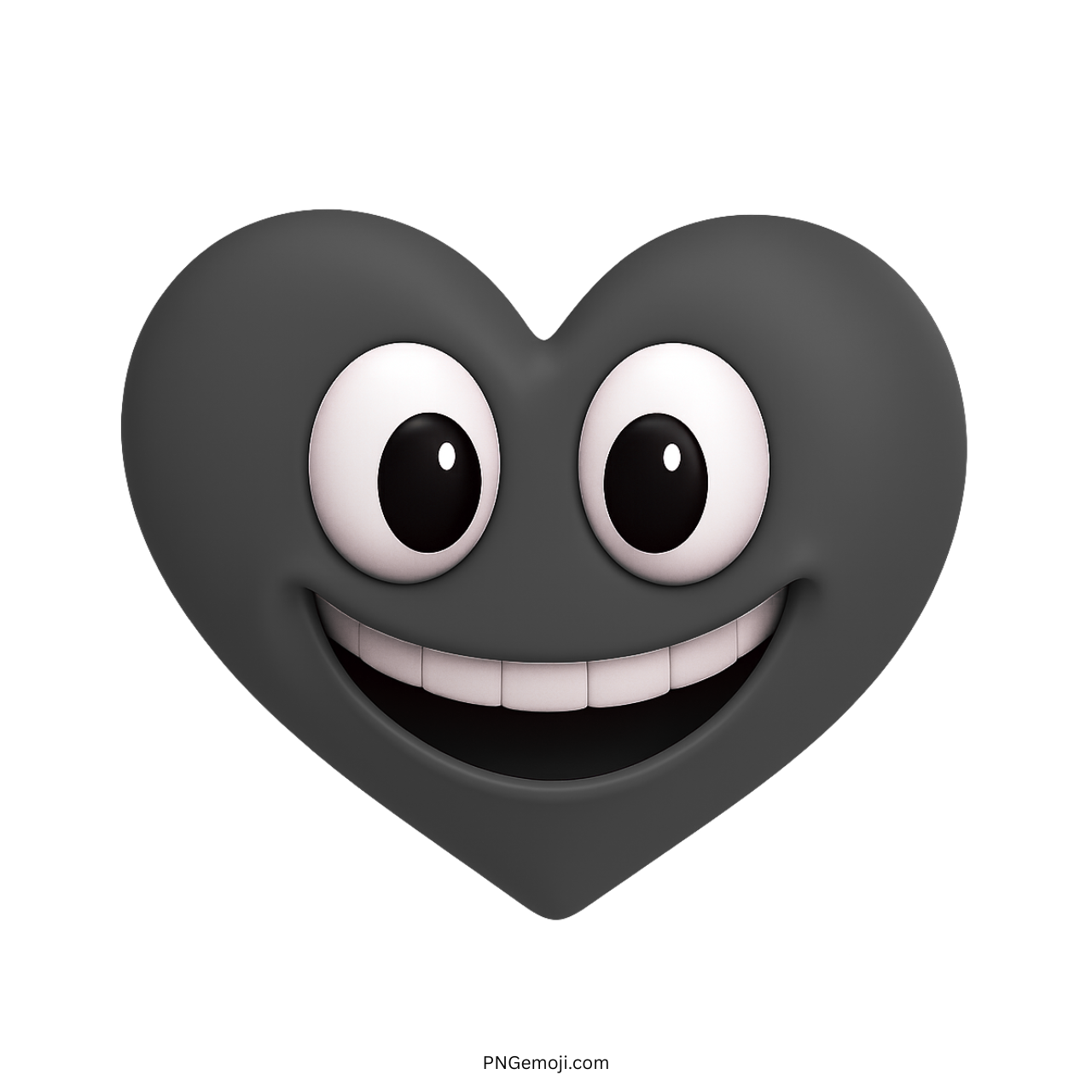 Black smiling heart emoji with wide cartoon eyes and happy expression clipart.