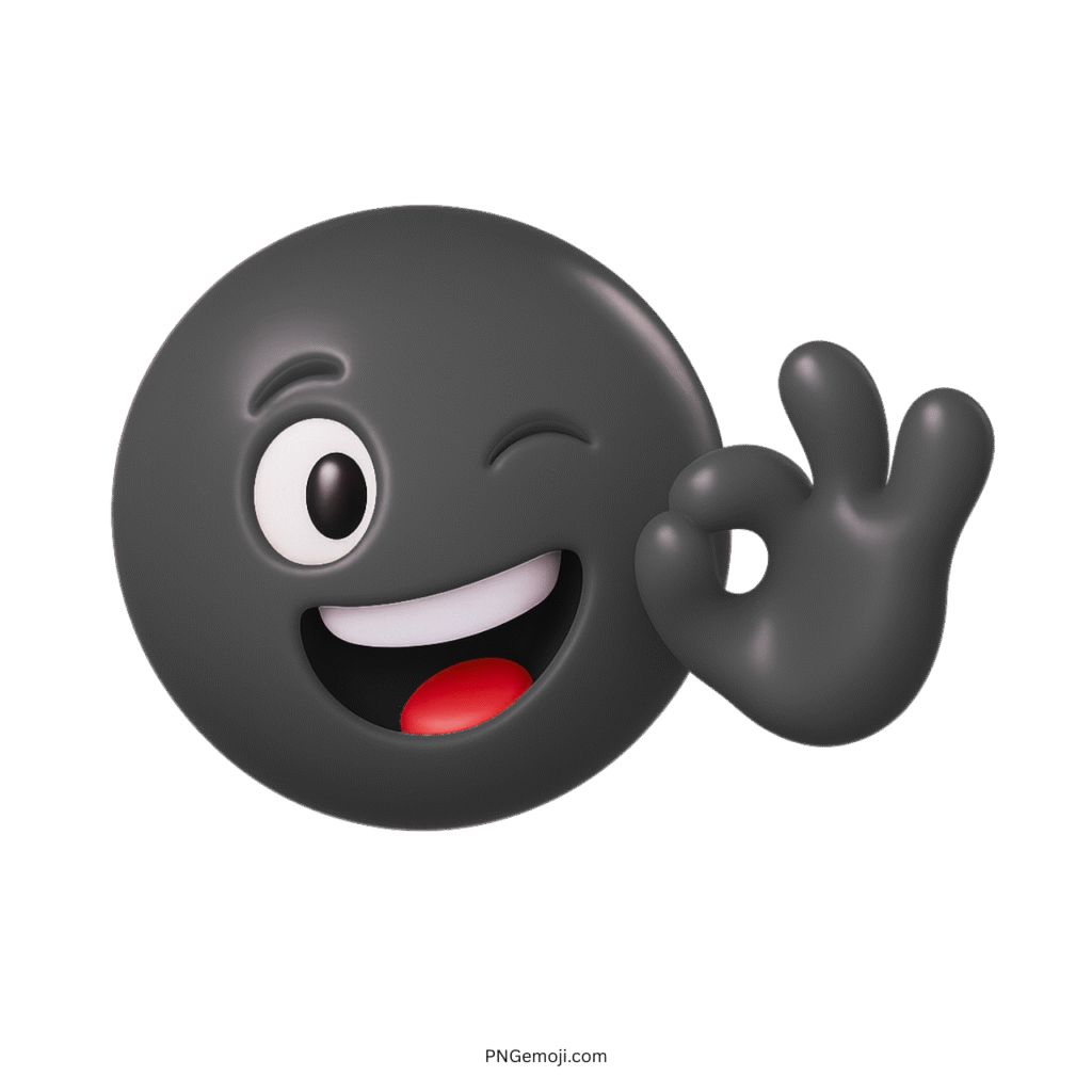 Black 3D winking emoji with OK hand gesture and smiling face