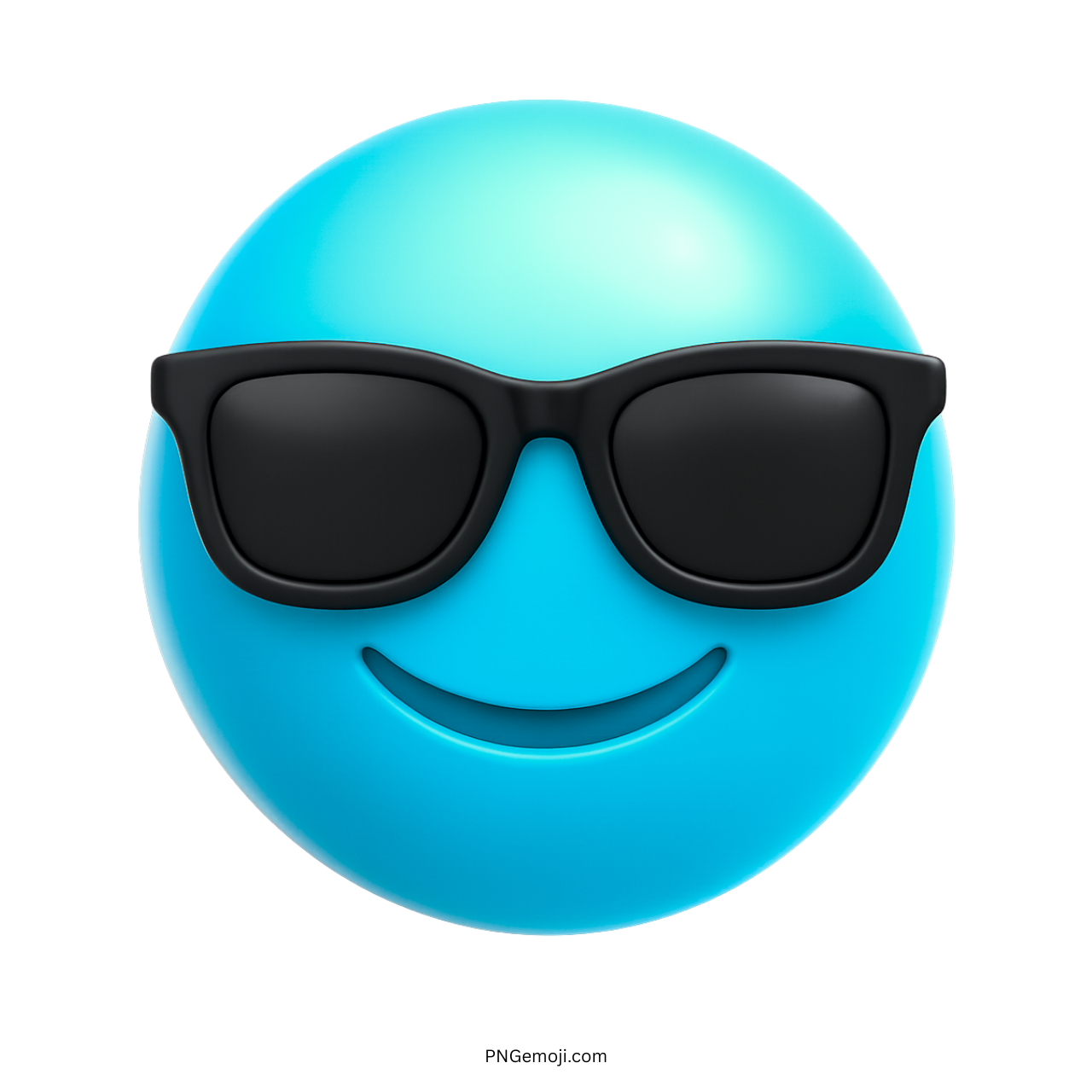 Cool blue 3D emoji with black sunglasses and relaxed smile expression