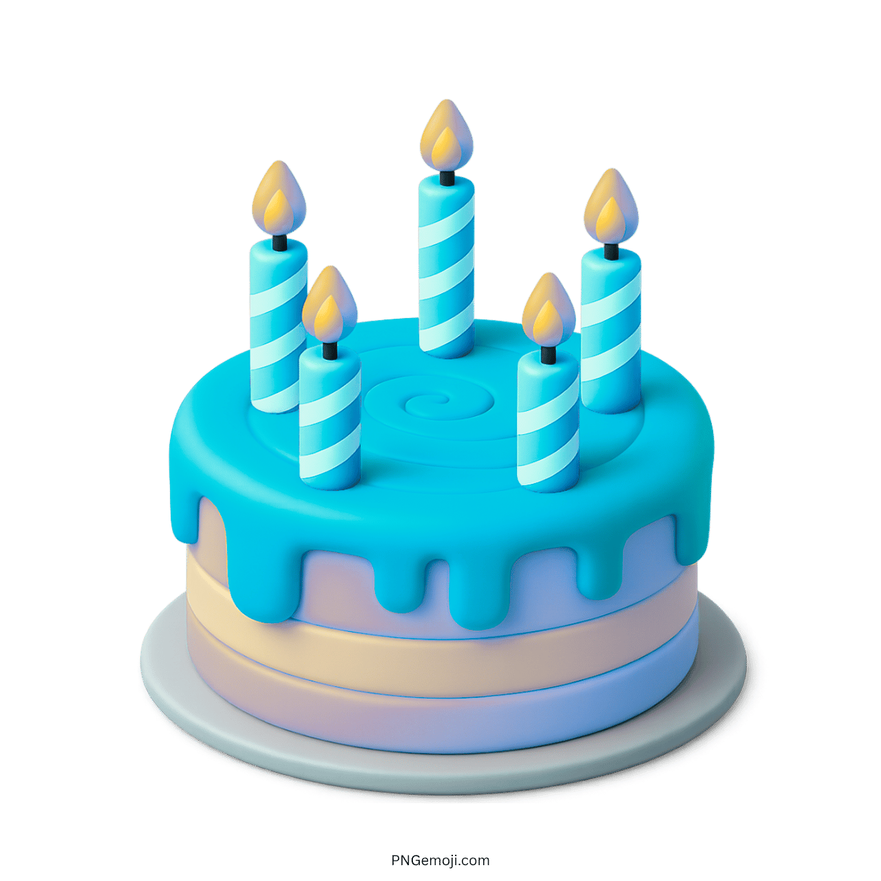3D blue birthday cake emoji with candles and icing for festive celebrations.