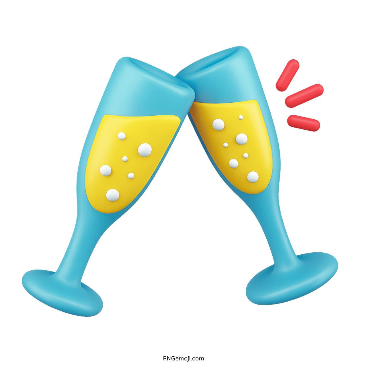 Blue clinking champagne glasses emoji with bubbly yellow drink in 3D