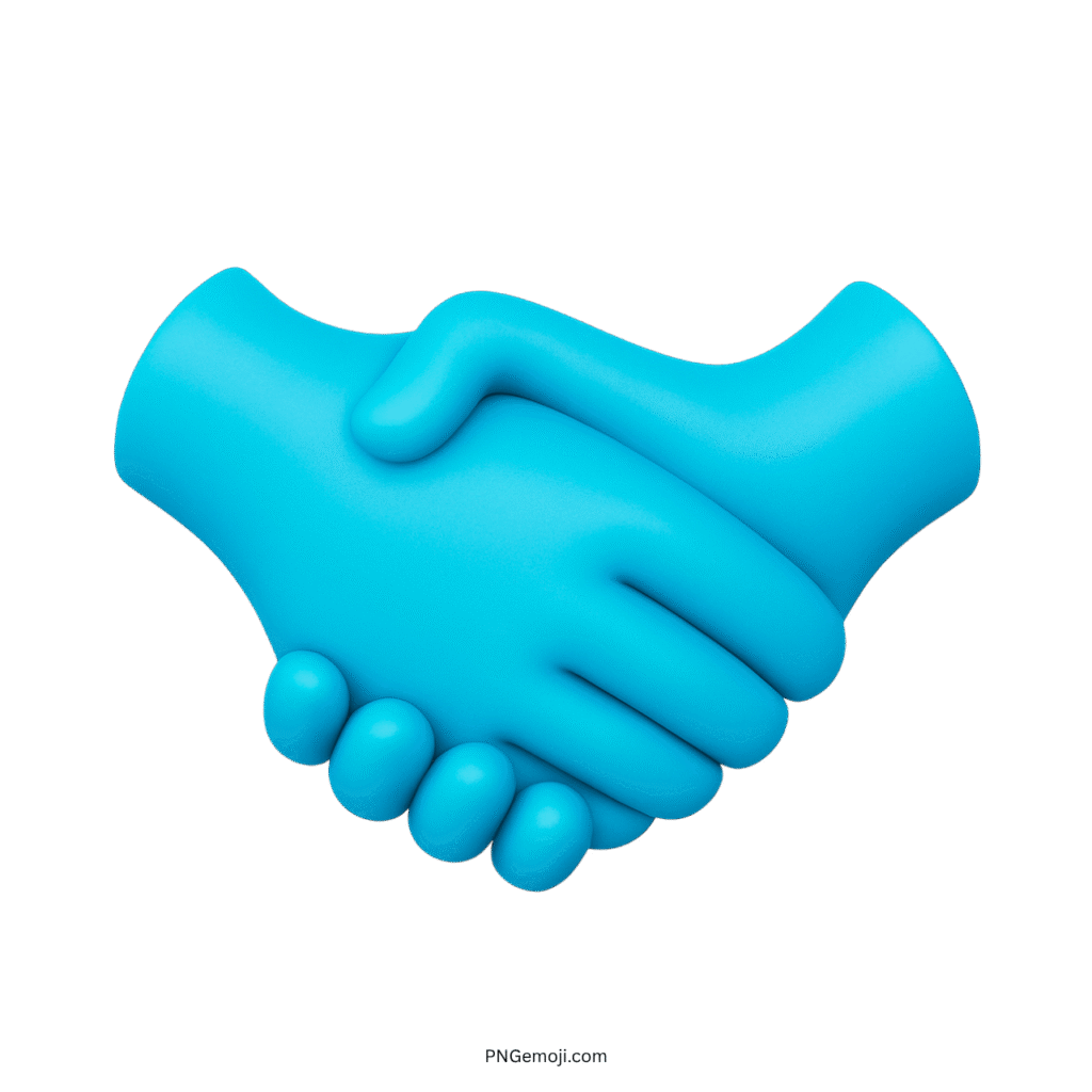Blue handshake emoji in smooth 3D design symbolizing agreement and collaboration.