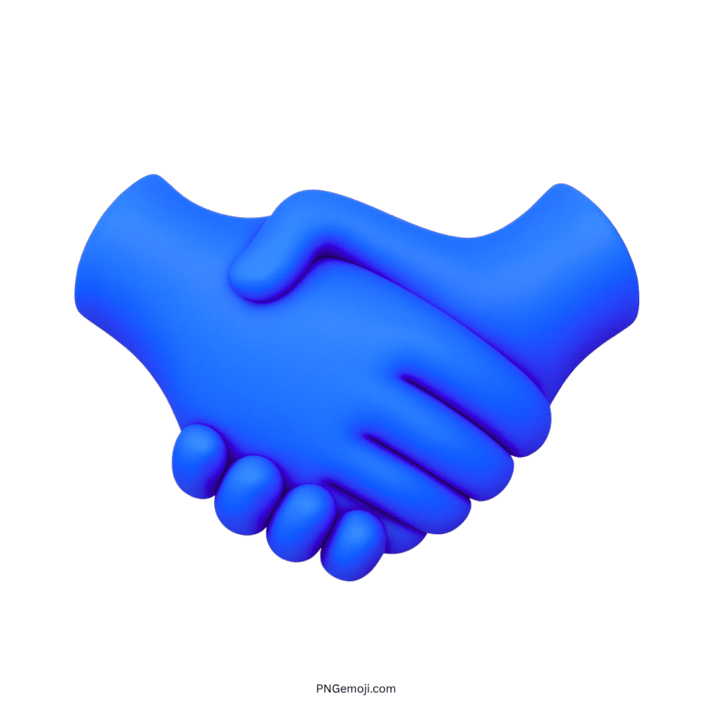 3D blue handshake emoji symbolizing trust and agreement, digital collaboration.