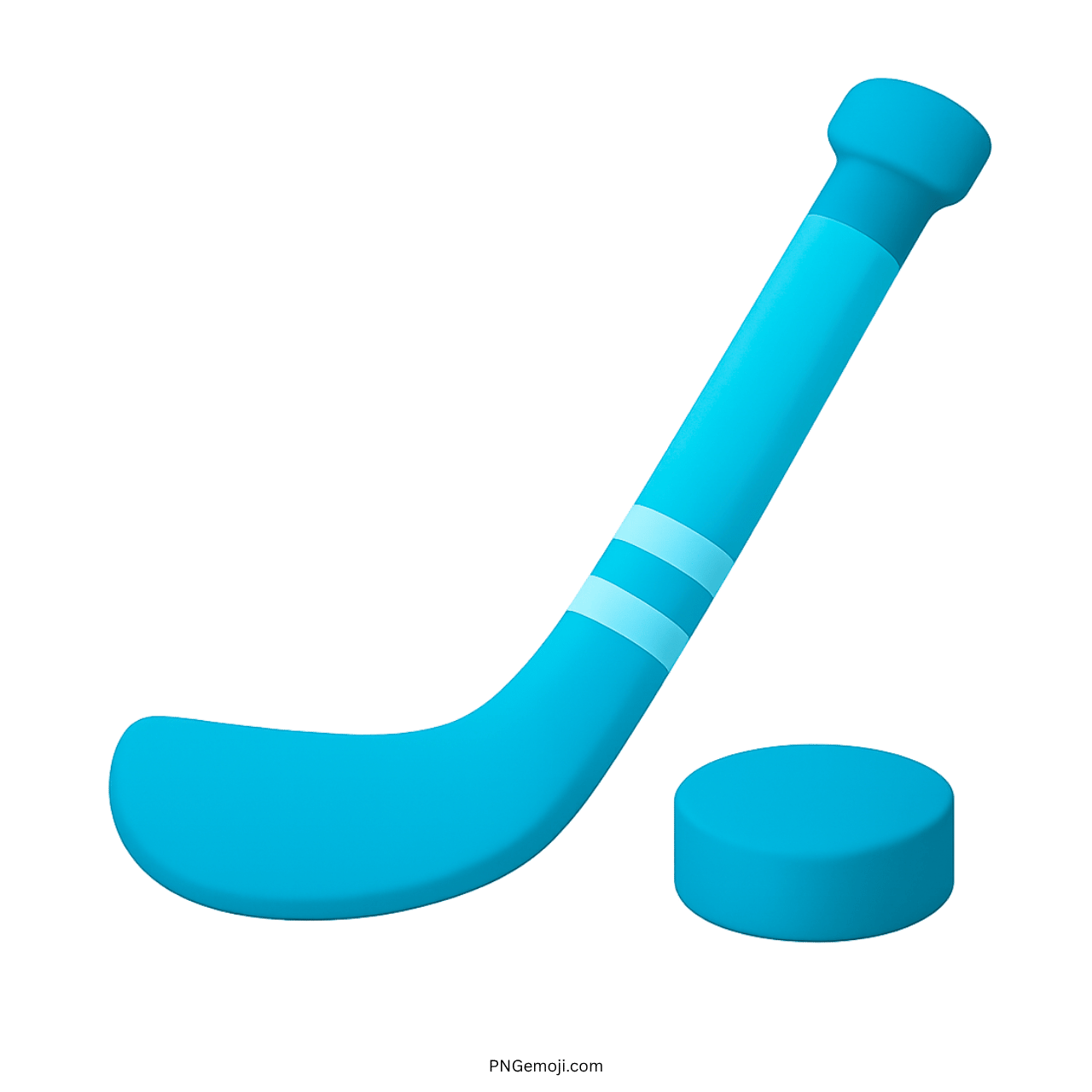 Blue ice hockey stick and puck emoji on green background, sport equipment, cartoon style, vibrant colors.