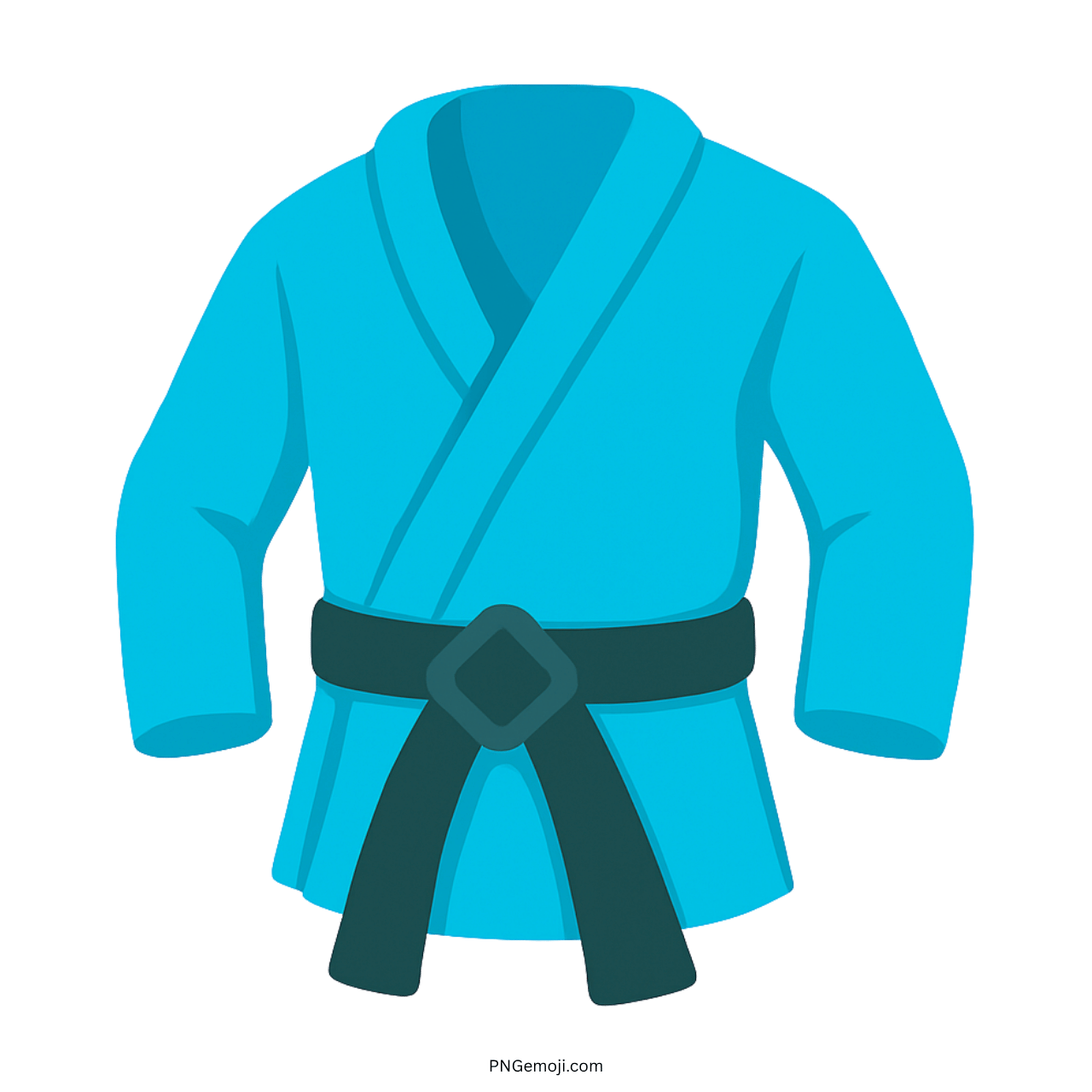 Blue martial arts uniform emoji with black belt and transparent PNG background