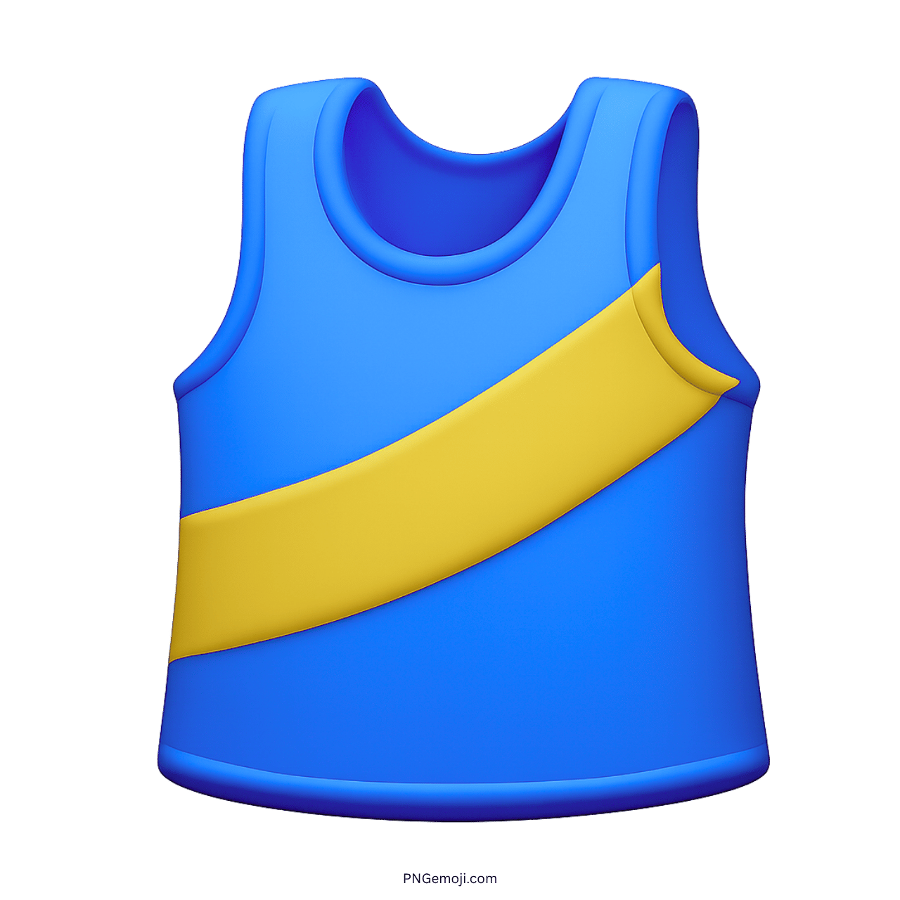 3D blue running shirt emoji with yellow stripe, sports clothing icon.