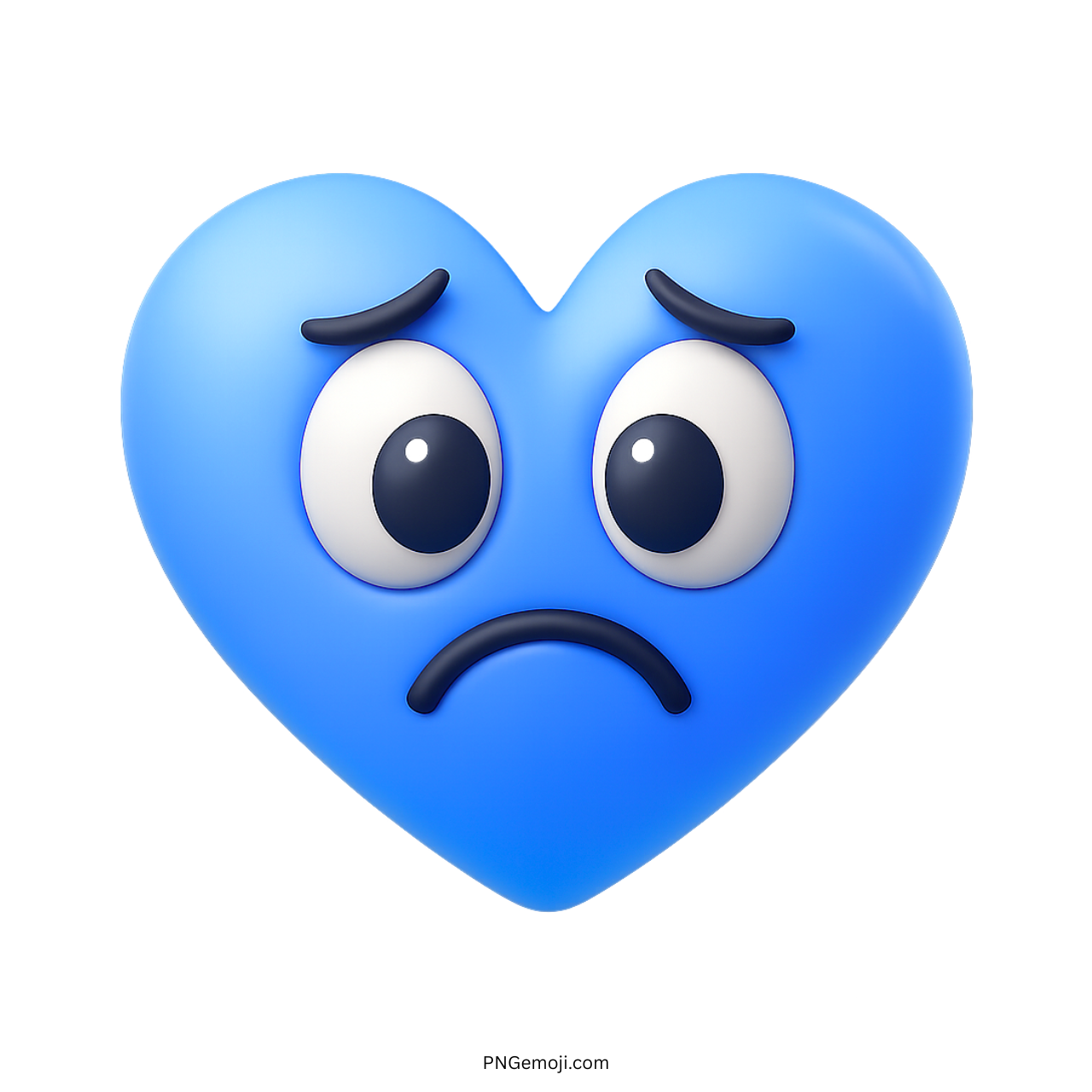 Blue heart emoji with sad frown face and emotional cartoon expression in 3D style