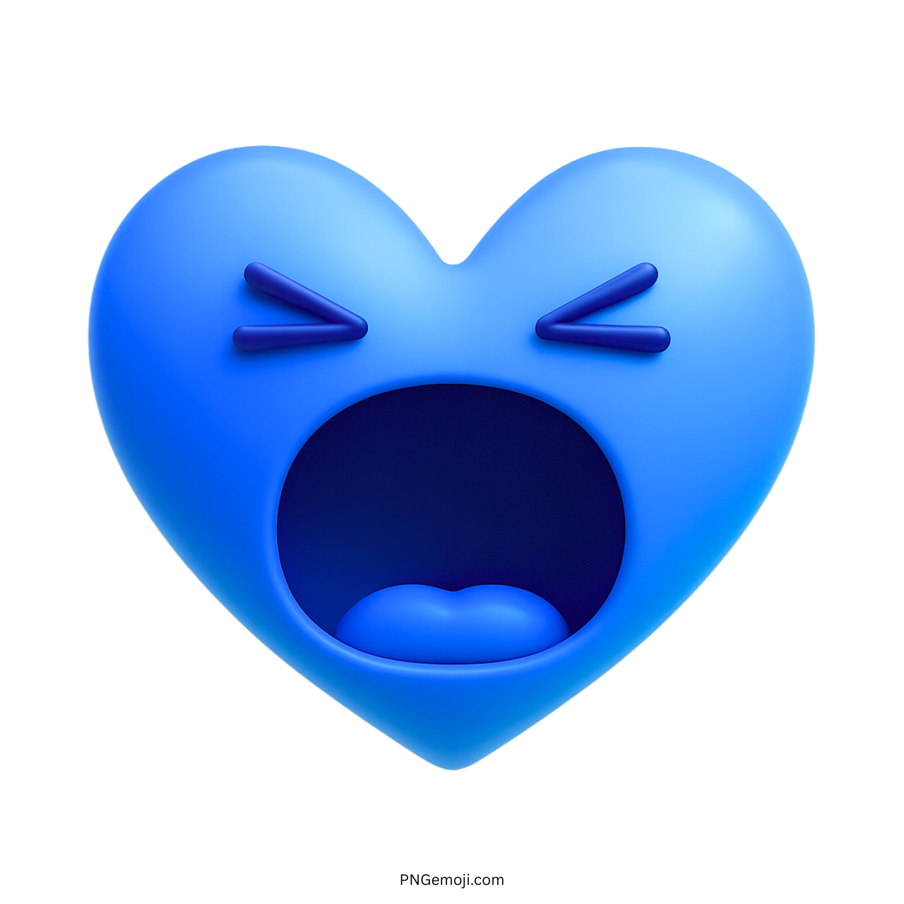 3D blue heart emoji shouting loudly with eyes shut in emotional outburst