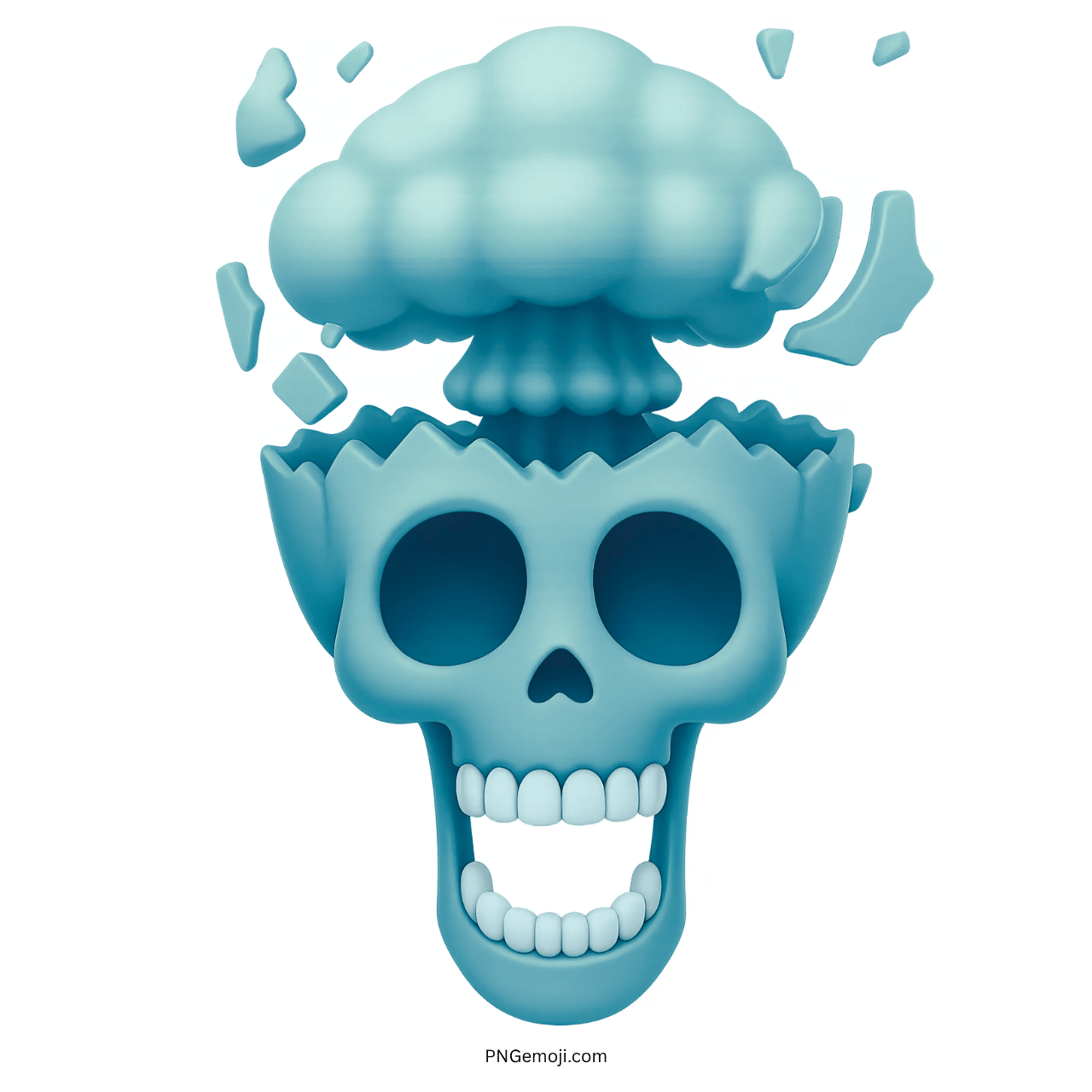 Blue skull emoji with exploding head in 3D cartoon style for reaction use