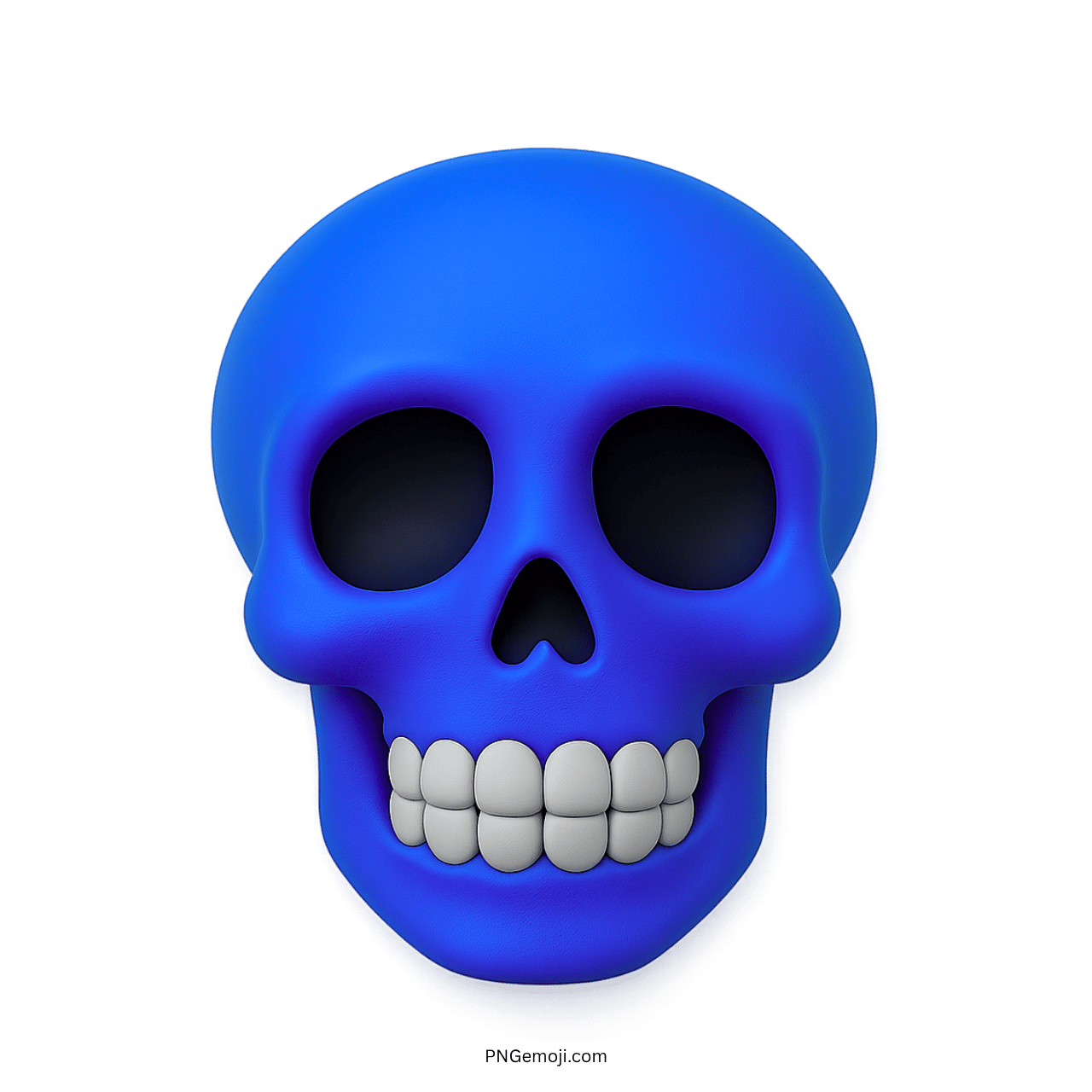 Blue 3D skull emoji with white teeth, cartoonish style for meme use.