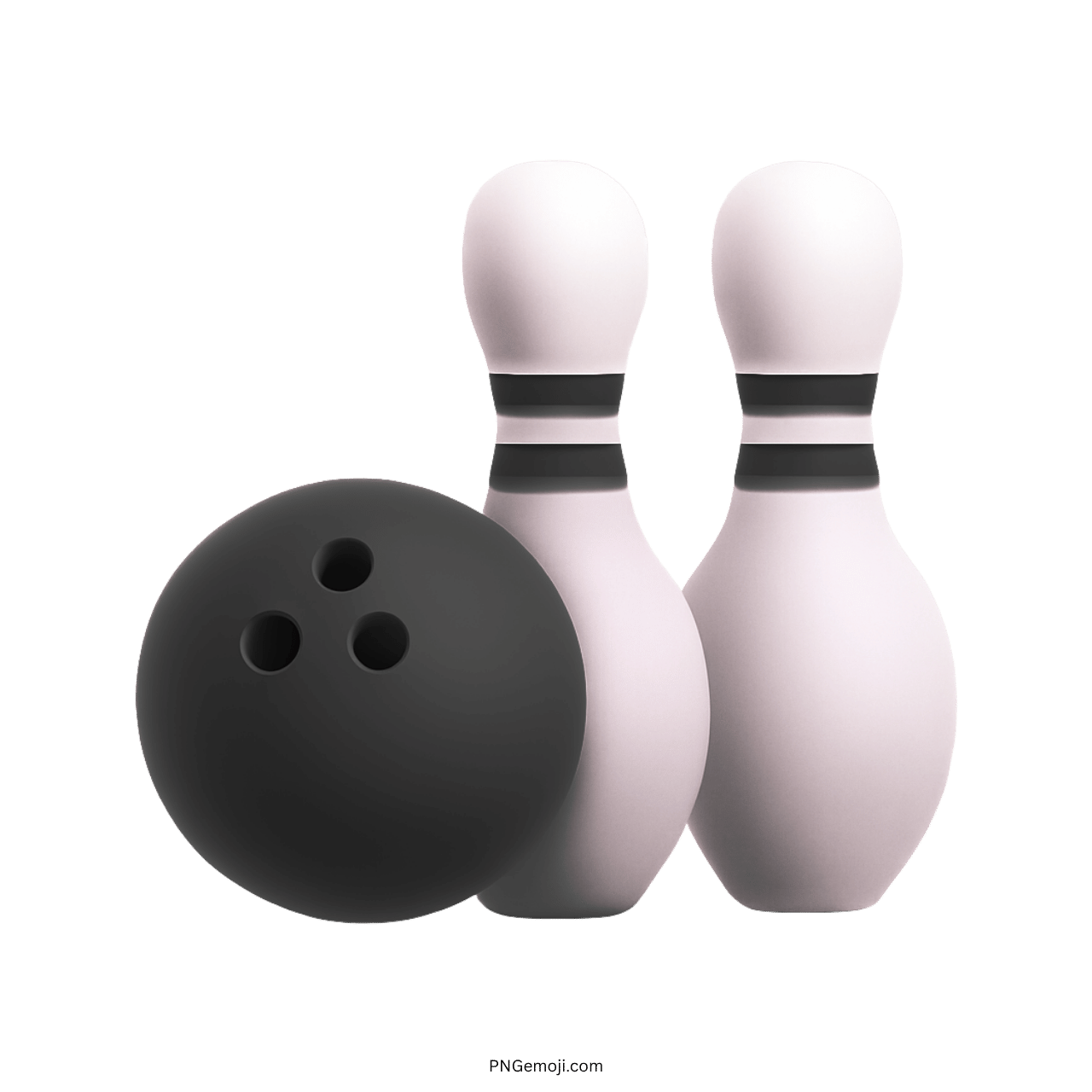 3D bowling emoji with black ball and white pins on transparent background