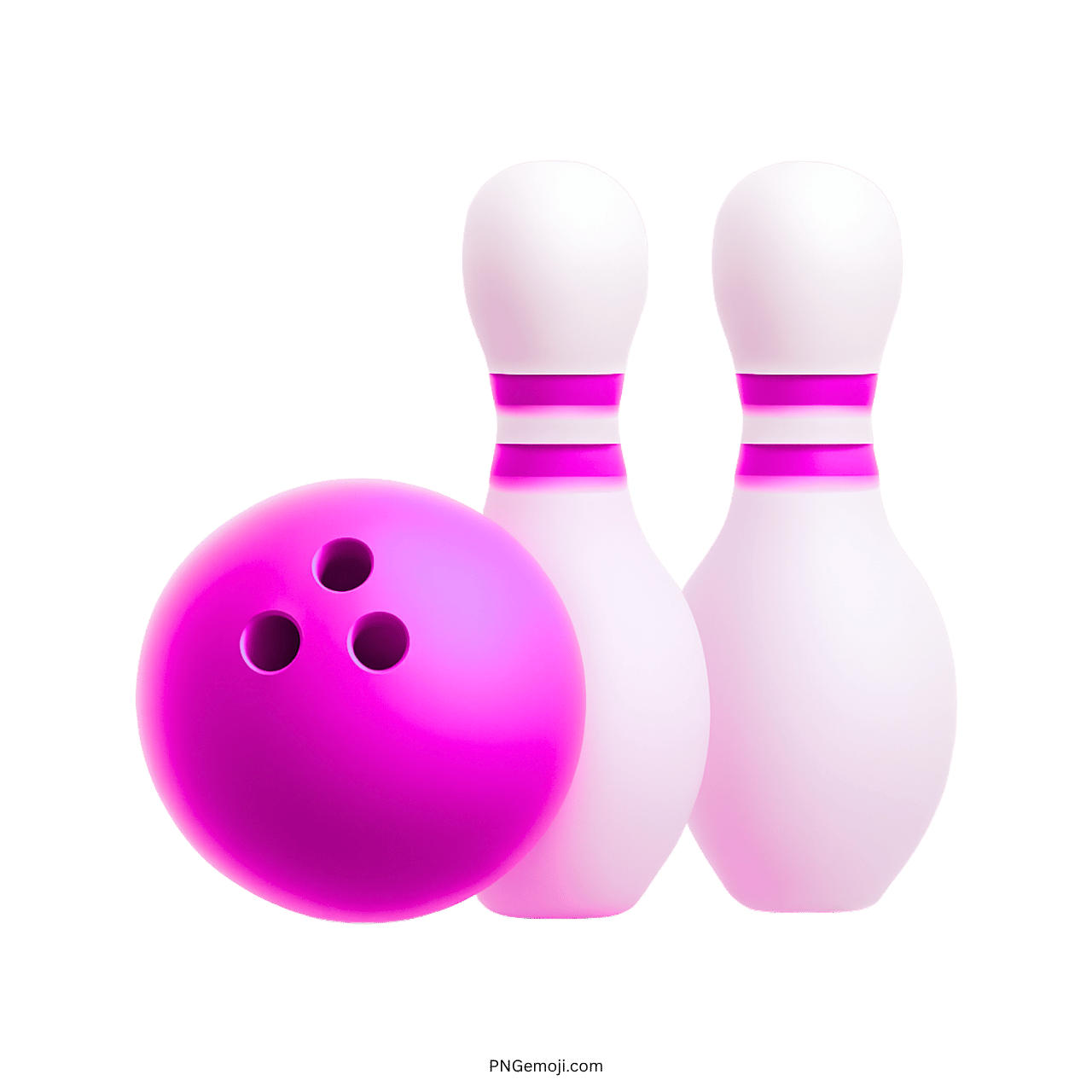  3D bowling emoji with pink ball and white pins on transparent background