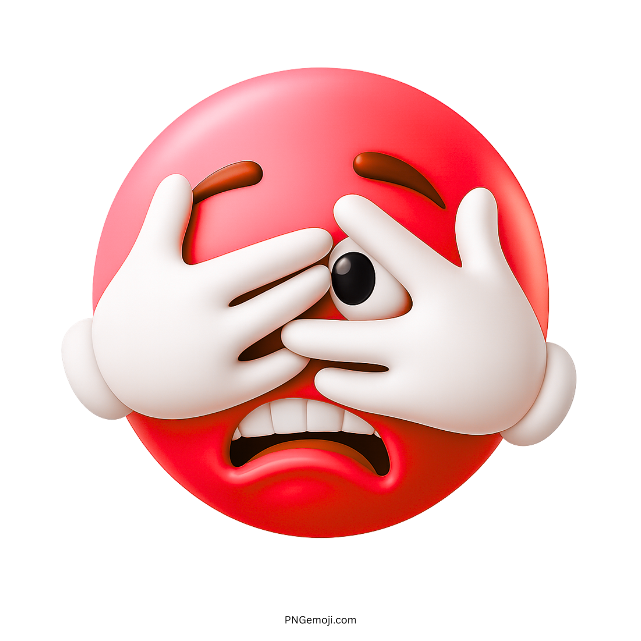 Red emoji covering eyes with hands, looking scared and peeking with one eye open