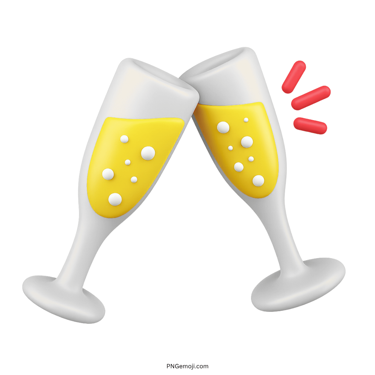 Two clinking champagne glasses emoji celebrating in 3D style with bubbles