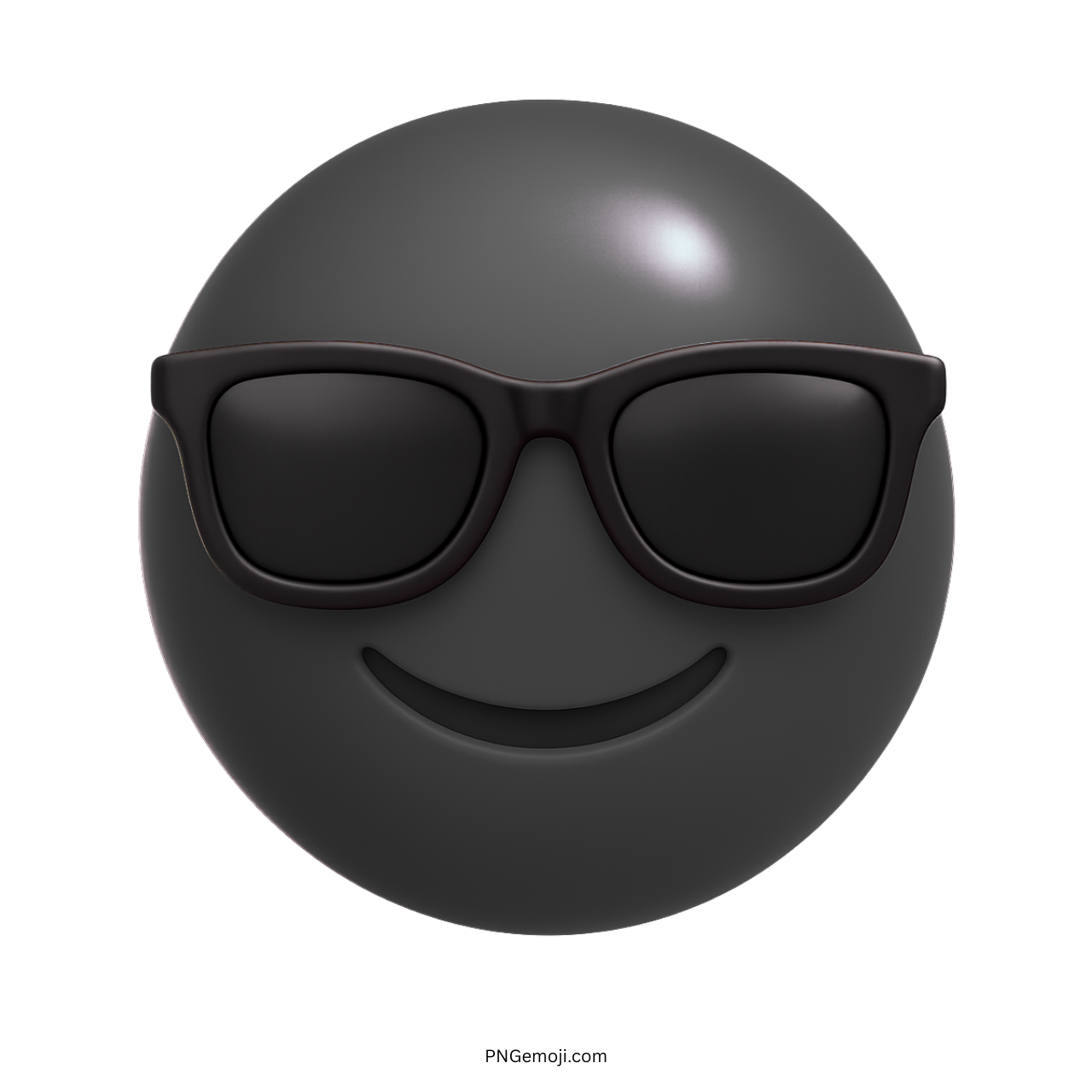 3D black sunglasses emoji face with a cool smile and glossy finish