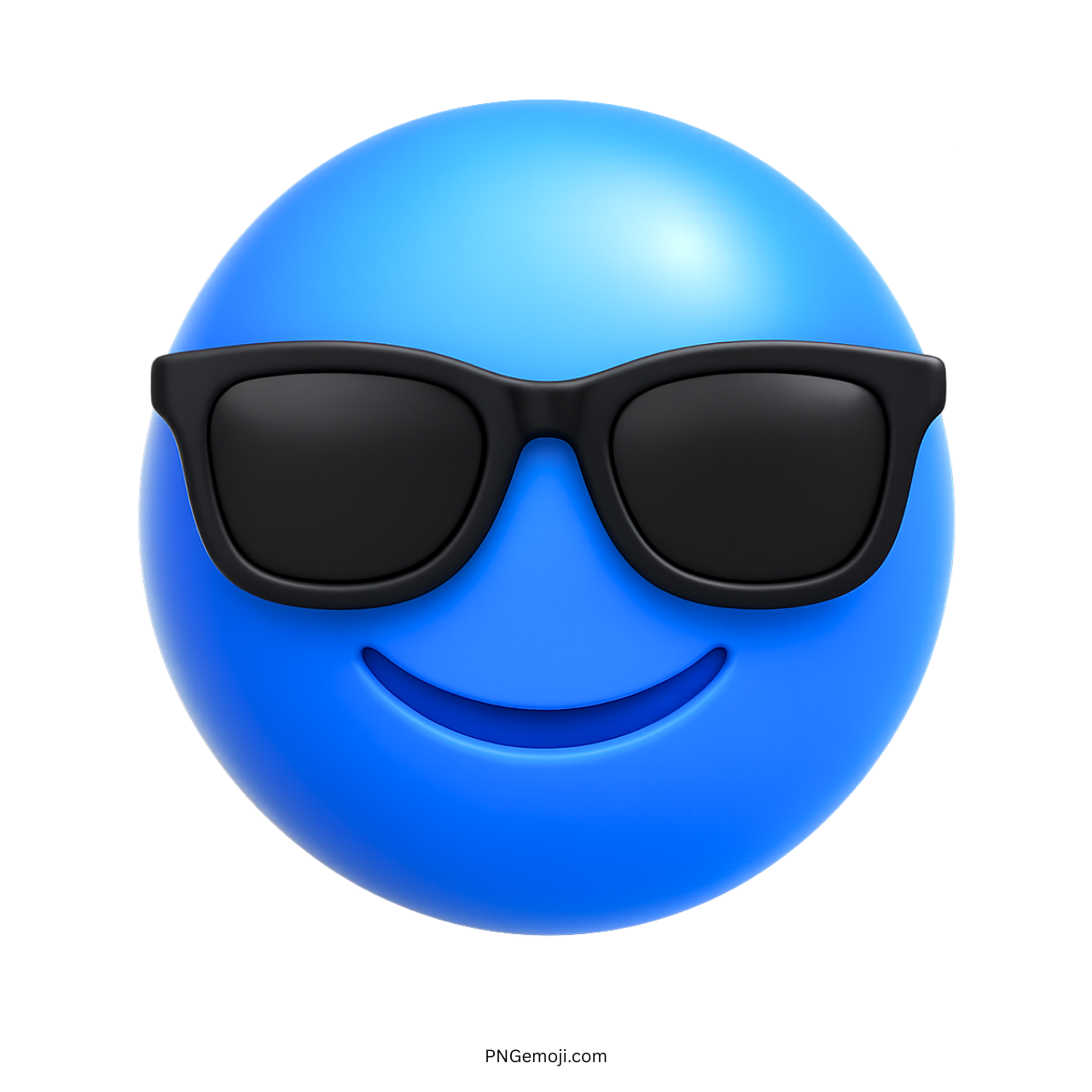 3D blue emoji face with black sunglasses on transparent background, cool expression style