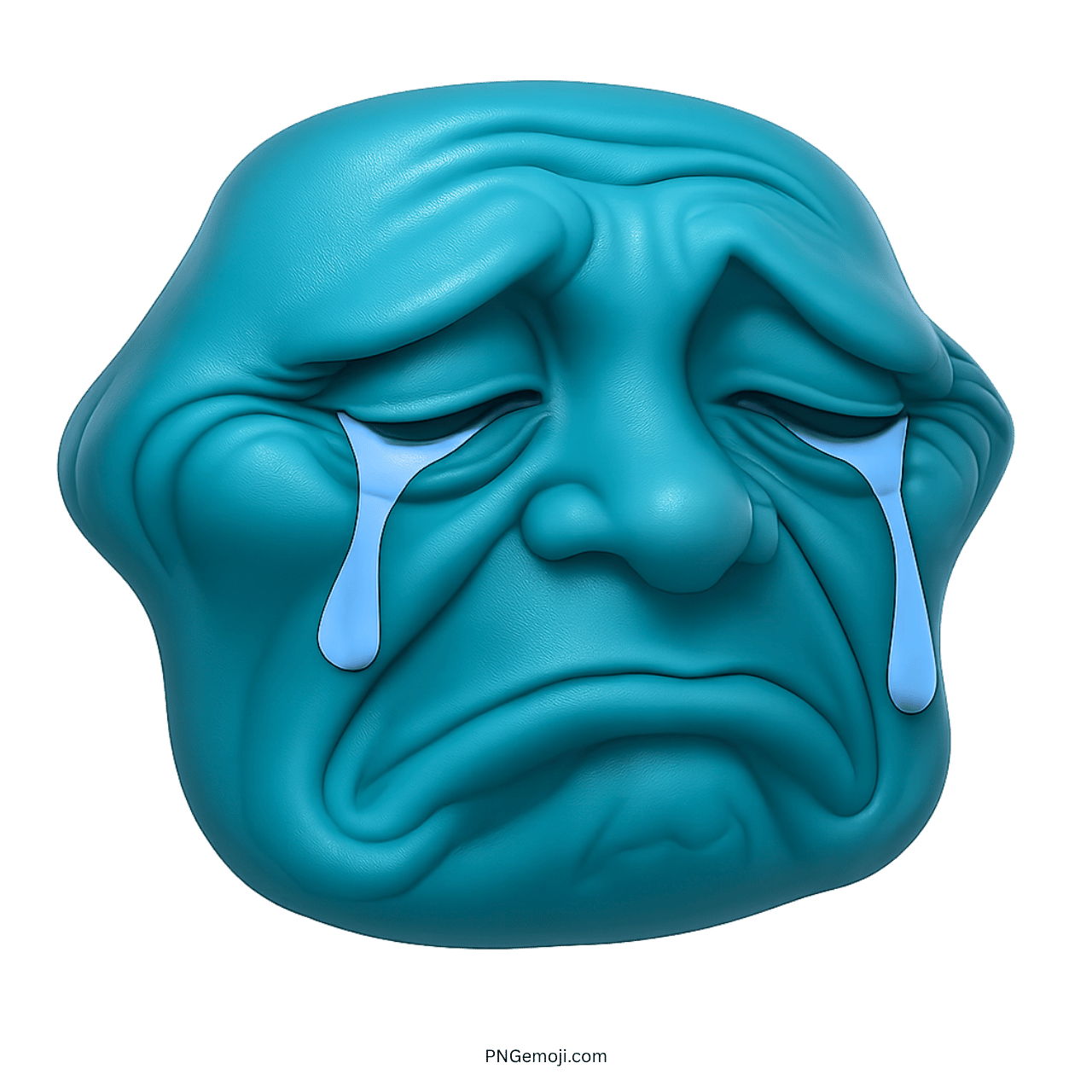 3D crying troll face emoji with aqua expression and tears