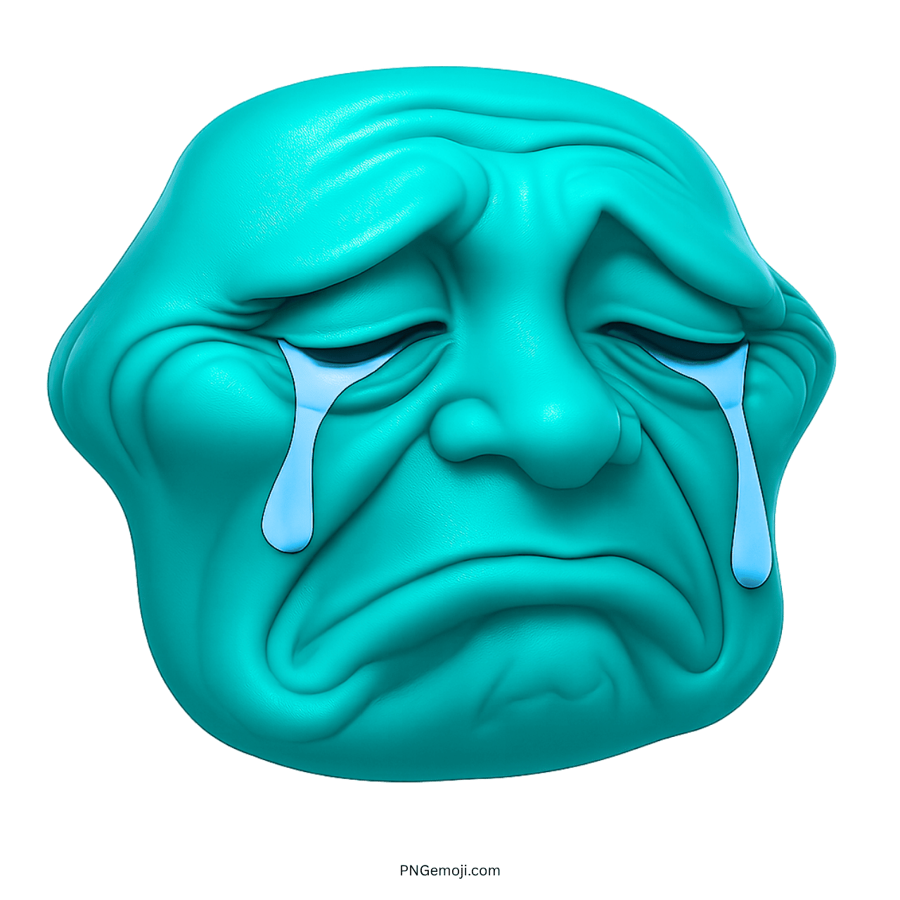 3D crying troll face emoji with blue expression and tears