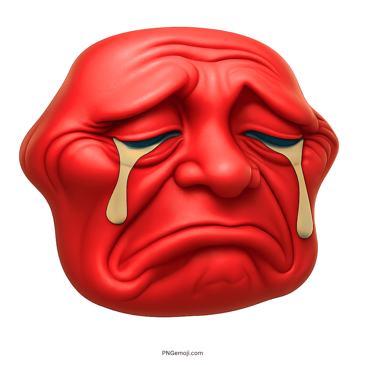 3D crying troll face emoji with red expression and tears
