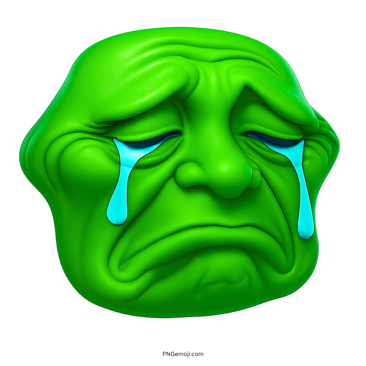 Crying Troll Face with Tears, Green Expression, Emotional Pain