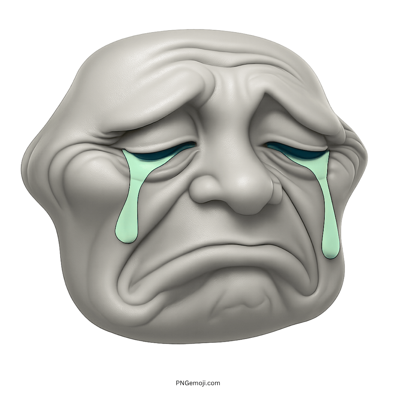 Crying Troll Face with Tears, Light Grey Expression, Emotional Distress