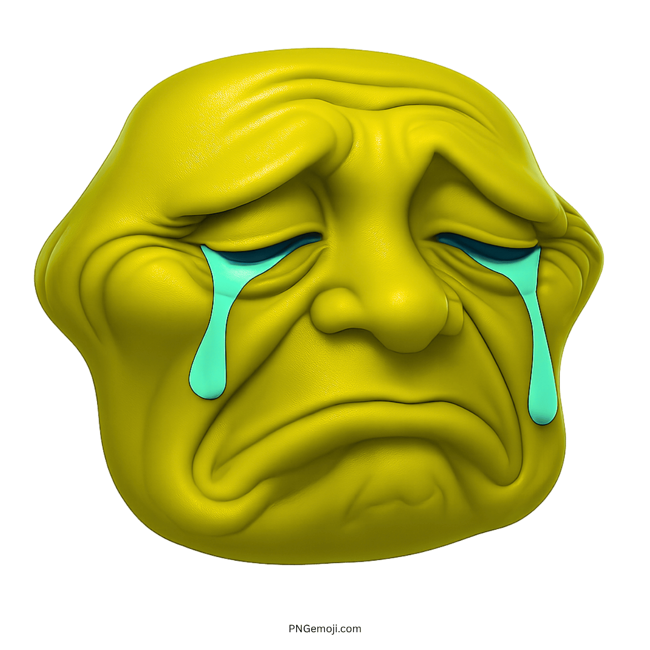 Crying Troll Face with Tears, Yellow Expression, Emotional Sadness