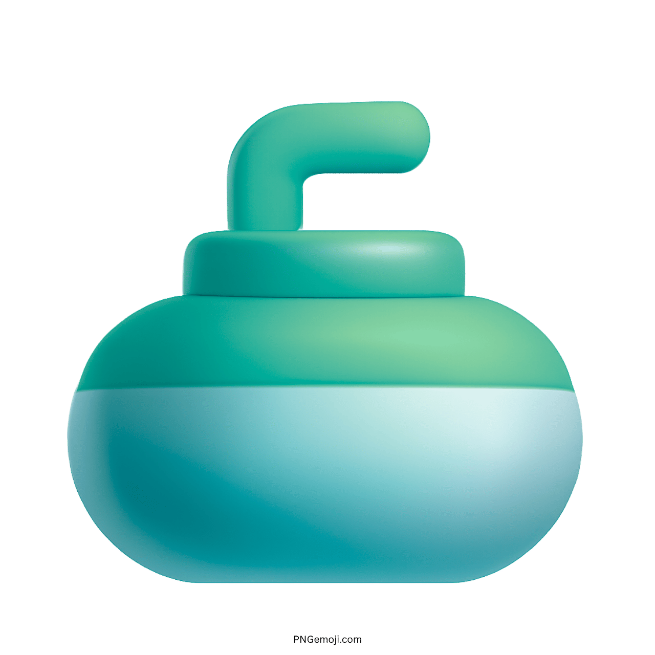 3D curling stone emoji in teal with a curved handle, transparent background