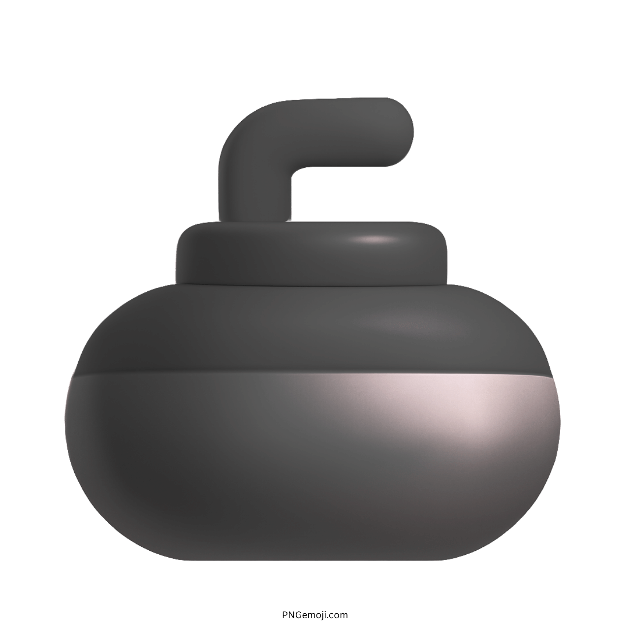 3D dark grey curling stone emoji with a smooth gradient and handle on a transparent background.