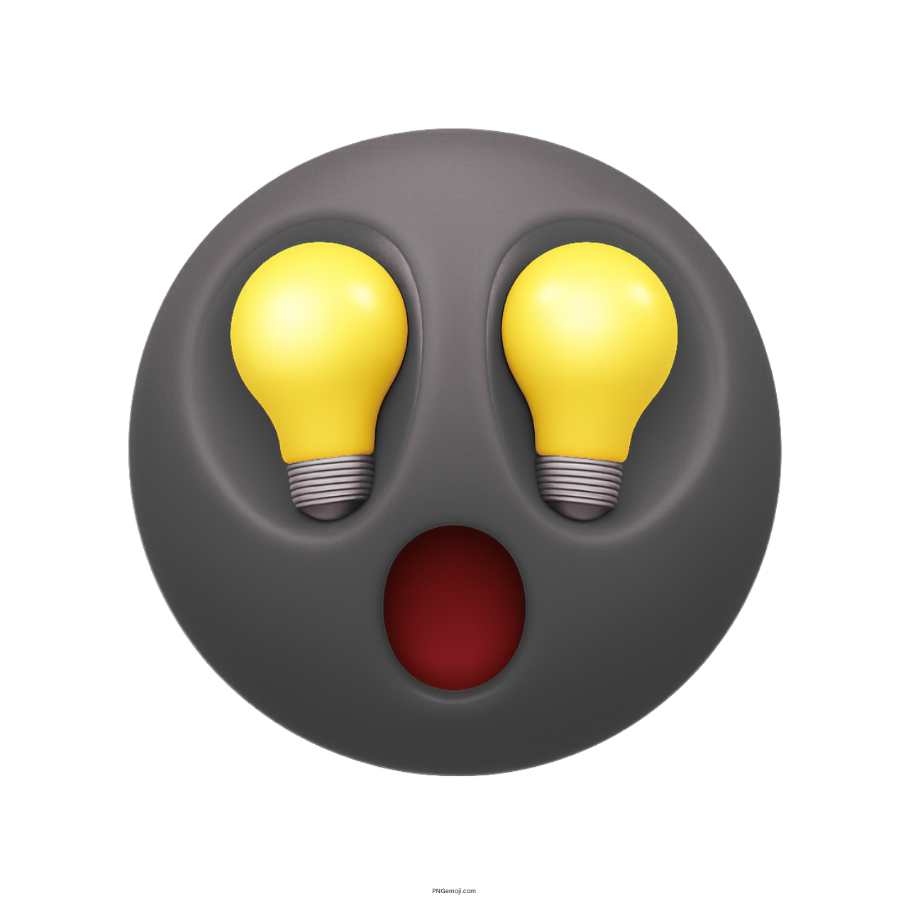 Dark surprised emoji face with glowing lightbulb eyes representing sudden creative inspiration