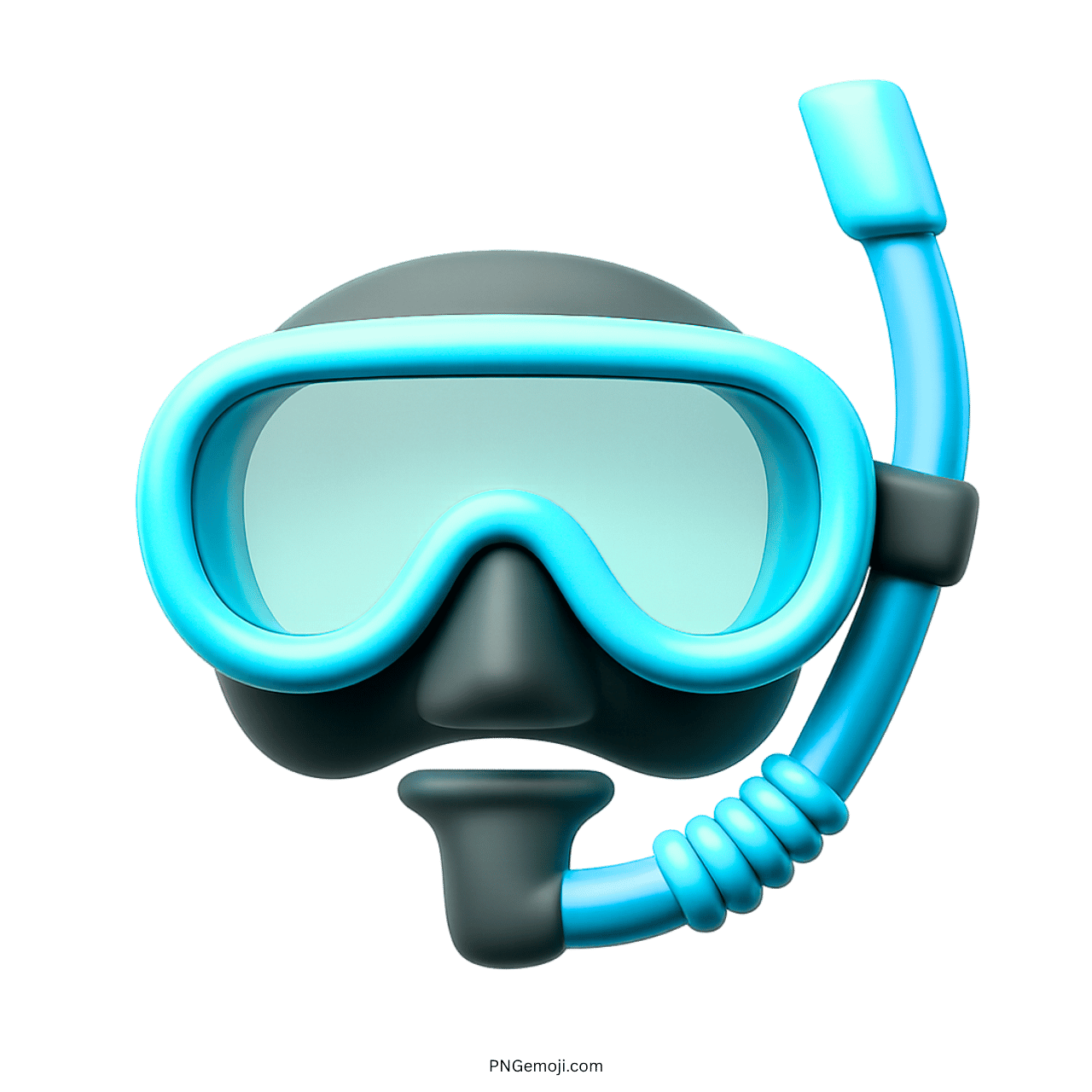 Blue diving mask emoji with snorkel on green background, 3D design, perfect for underwater adventure icons.