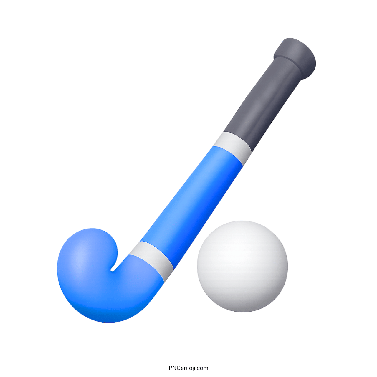 Field hockey emoji with blue stick and white ball on green background, vibrant sports icon, ideal for social media and websites.