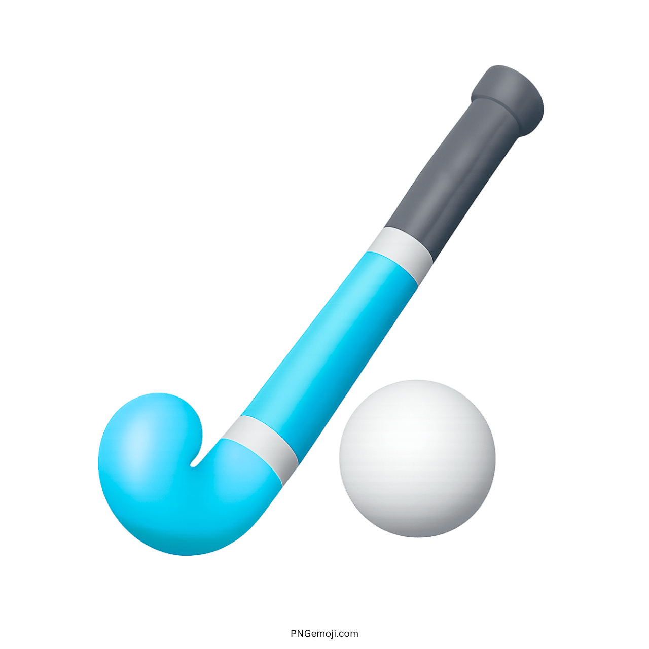 Field hockey emoji with cyan stick and white ball on green background, ideal for sports websites and social media.