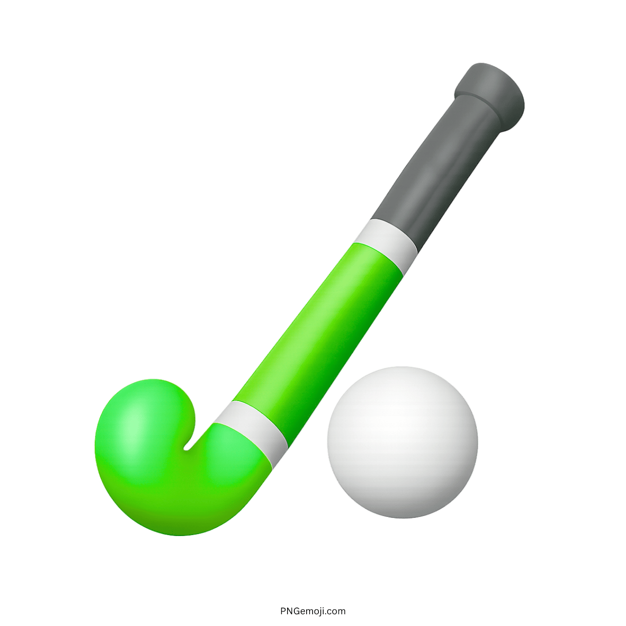 Field hockey emoji with green stick and white ball on green background, perfect for sports websites and social media.